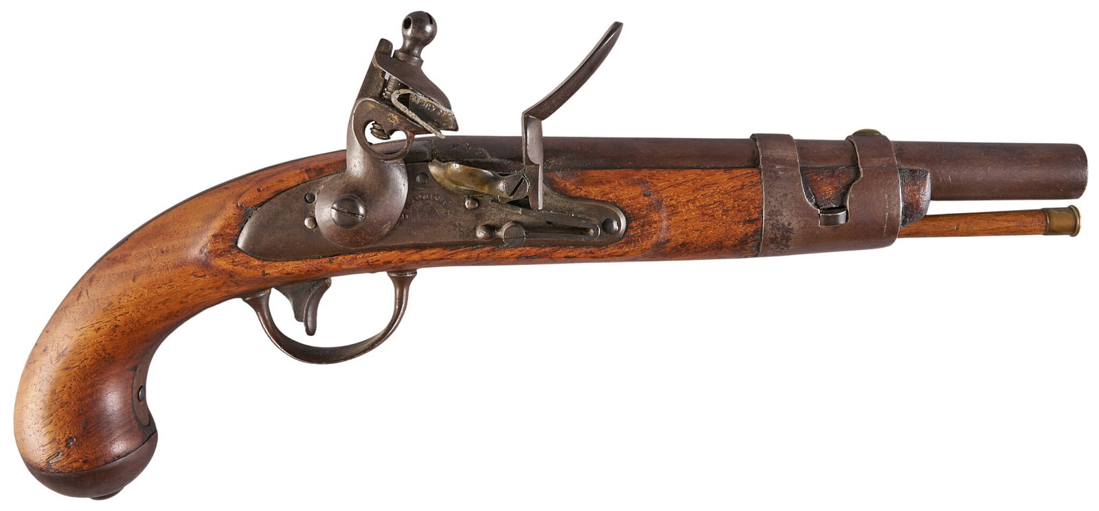Red McCombs | US S. North Model 1816 Percussion Pistol: Manufacturer: Simeon North-Middleton, CT Model: US Model 1816 Caliber: 54 OAL: 16 in. Condition: Good-antique; wood stock has moderate wear & patina; barrel & lock plate have gray/brown p