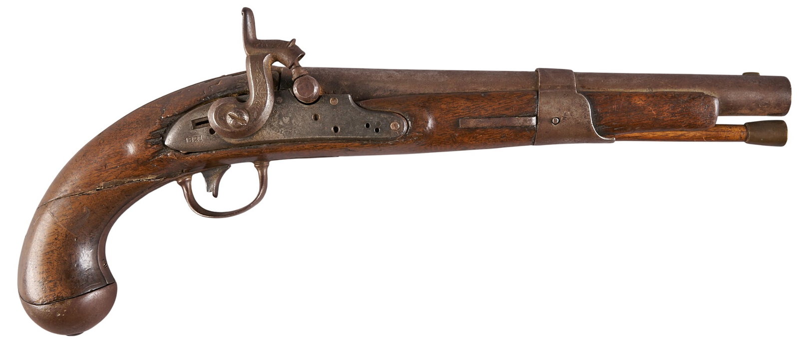 Red McCombs | Simeon North US Model 1819 Percussion Converted Pistol: Manufacturer: Simeon North Model: US Model 1819 Percussion Converted Caliber: 54 Barrel Length: 10 in. OAL: 15 in. Condition: Fair-antique; splits, fractures, scratches, pressure dents & gou