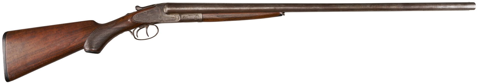 Red McCombs | LC Smith 12 GA Shotgun Inscribed to R.D. Cunningham C. 1918: Serial: 353410 Manufacturer: L.C. Smith / Hunter Arms Co Model: Ideal Grade SXS Caliber: 12ga Barrel Length: 30 in. OAL: 46.25 in. Condition: Good-commensurate with age; light pressure dents & scr
