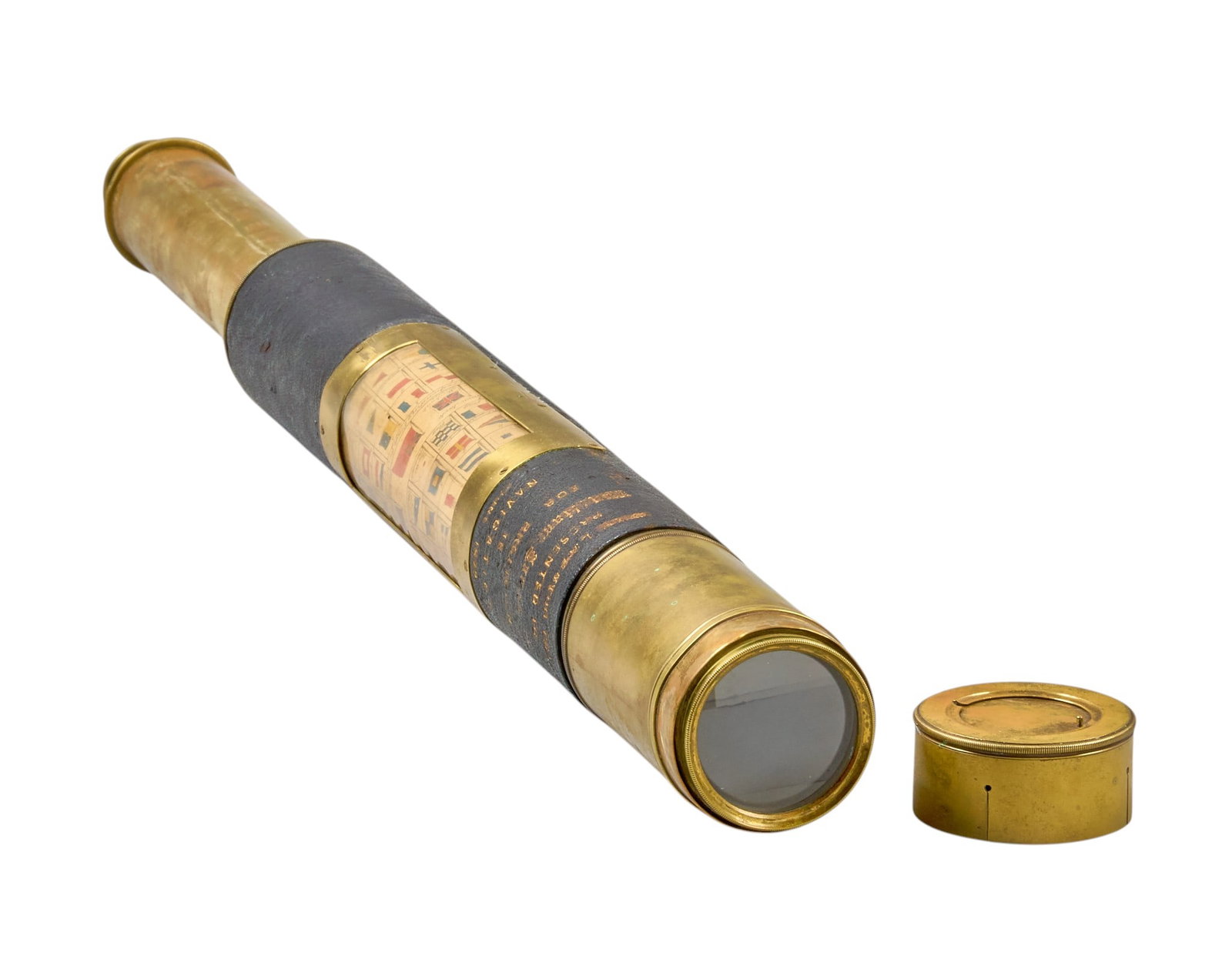 Red McCombs | Antique Joseph Sewill Spyglass: Antique Joseph Sewill brass spyglass, dated 1879, inscribed "J. Sewill, / 61, South Castle St., Liverpool. / & 30, Cornhill, London. / Maker to the Admiralty. / Day & Night" len