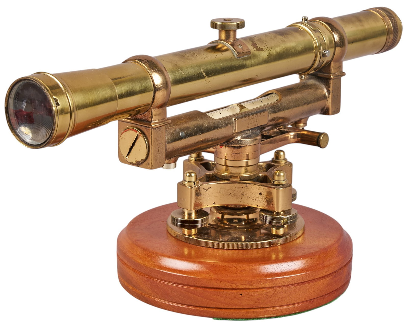 Red McCombs | Keuffel & Esser Co. Brass Transit: Vintage Keffel & Esser Co. brass transit with wooden base height 8.5 in. x width 18.5 in. x depth 8 in. Provenance: Proper