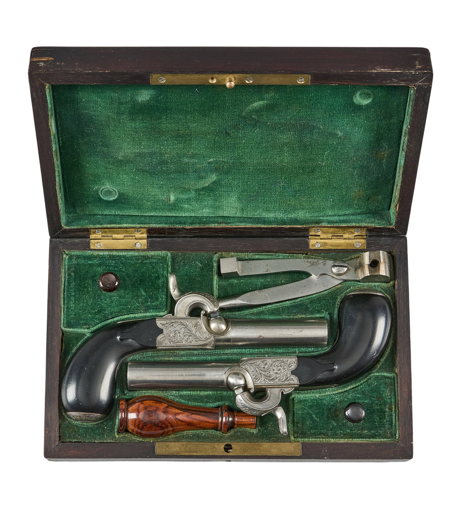 Red McCombs | Fine Cased Pair of French LePage Moutier Percussion Muff Pistols W/ Accoutrements (1 of 5)