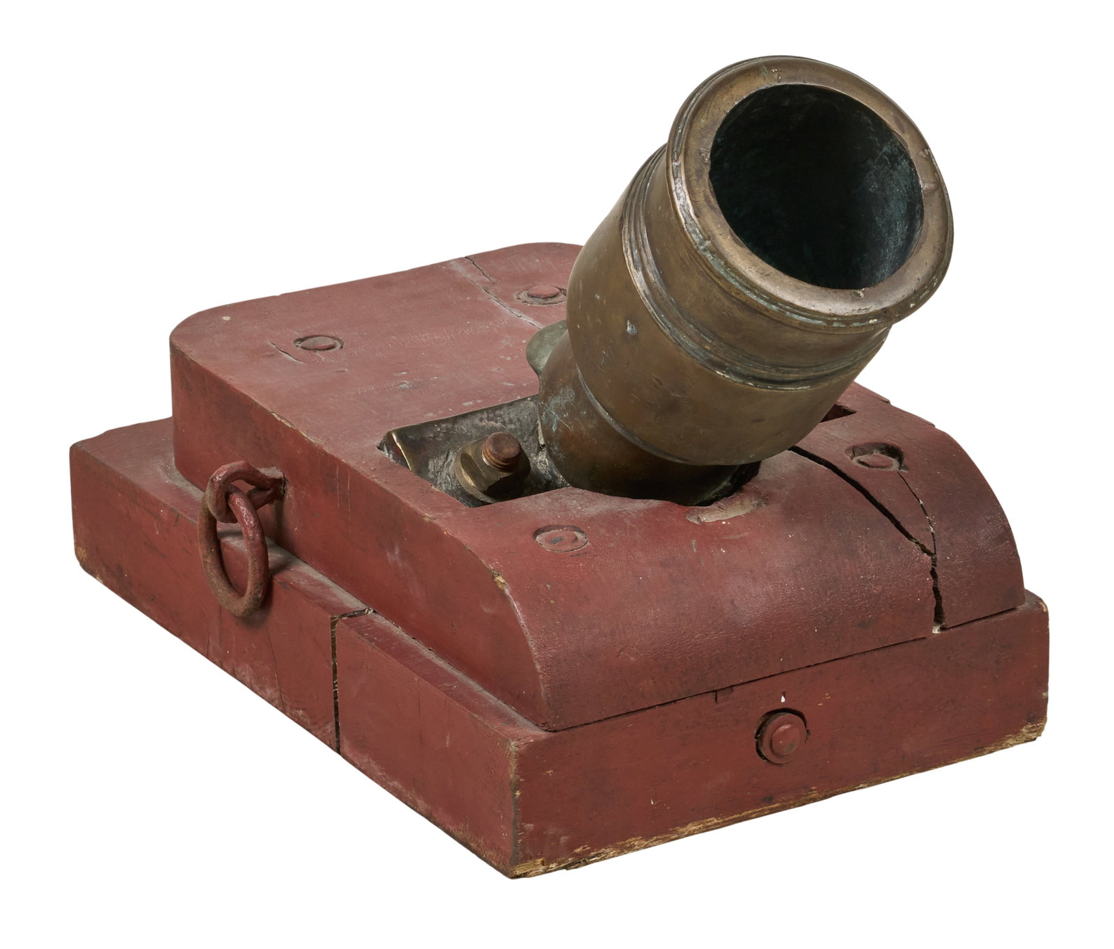 Red McCombs | American Revolutionary War Period Bronze Coehorn Mortar & Carriage: from label: American Revolutionary War period 9 lb bronze Coehron mortar on red carriage height 15 in. x width 22 in. x depth 13 in. Provenance: Property from the personal estate collection of i