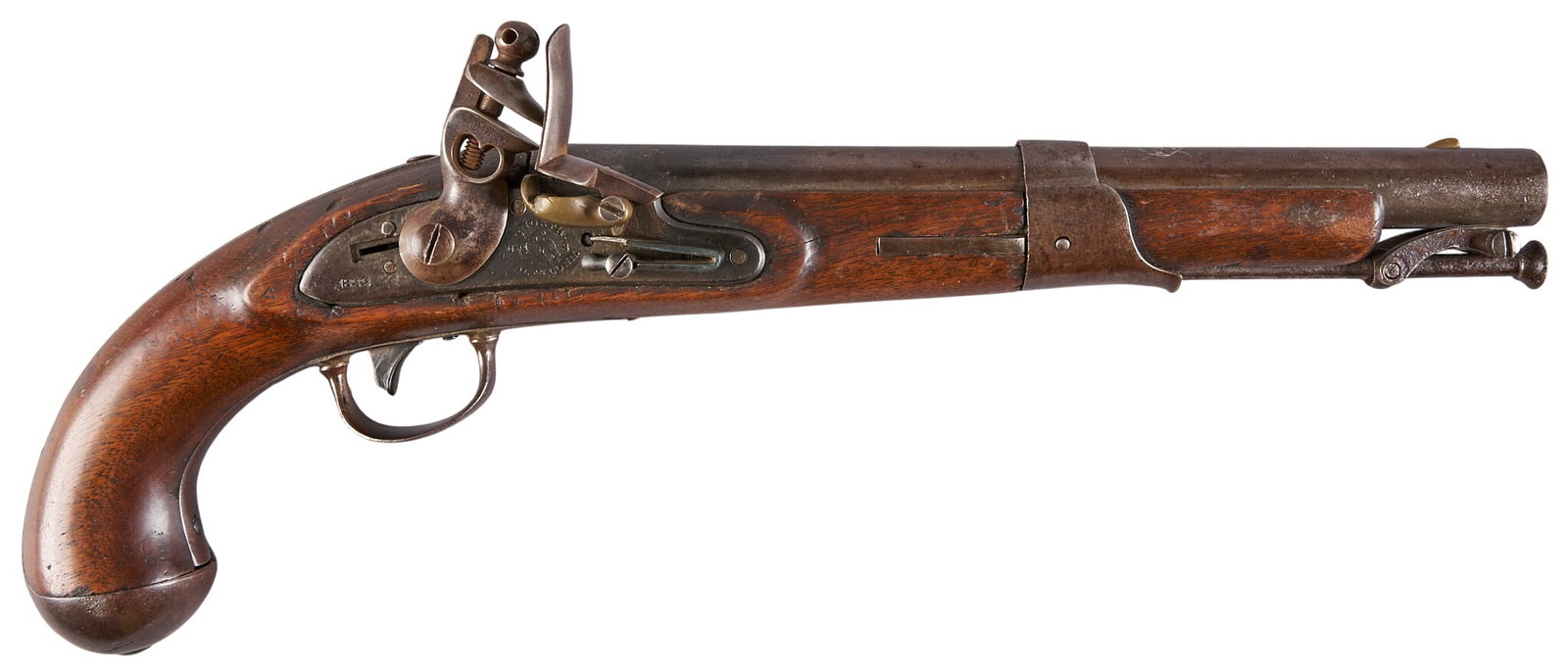 Red McCombs | US 1822 Dated Simeon North M1819 54 Cal. Flintlock Pistol: Manufacturer: Simeon North -Middletowen, Conn. (c. 1822) Model: M1819 Caliber: 54 cal. Barrel Length: 9.75 in. OAL: 15.5 in. Condition: Very good-antique; wood stock has wear commensurate w/ age; some