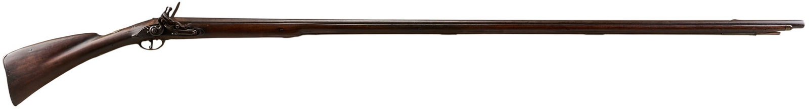Red McCombs | French Style Full-Stock Flintlock Fowler Musket | 6 Ft Long: Manufacturer: unknown (c. late 18th c.) Model: full-stock fowling musket Caliber: .67 cal. Barrel Length: 57 in. OAL: 72 in. Condition: Good-antique; wood stock has moderate wear w/ nice patina; some 