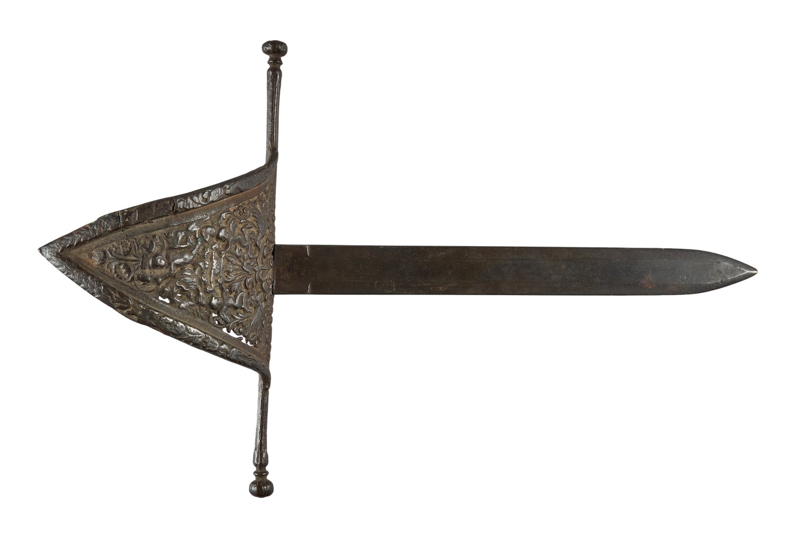 Red McCombs | 17th Century Spanish "Main-Gauche" Dueling Dagger: 17th century Spanish Main-Gauche dueling dagger; heavily decorated guard OAL: 18 in. Condition commensurate with age; dark patina throughout Provenance: Property from the personal estate collection of