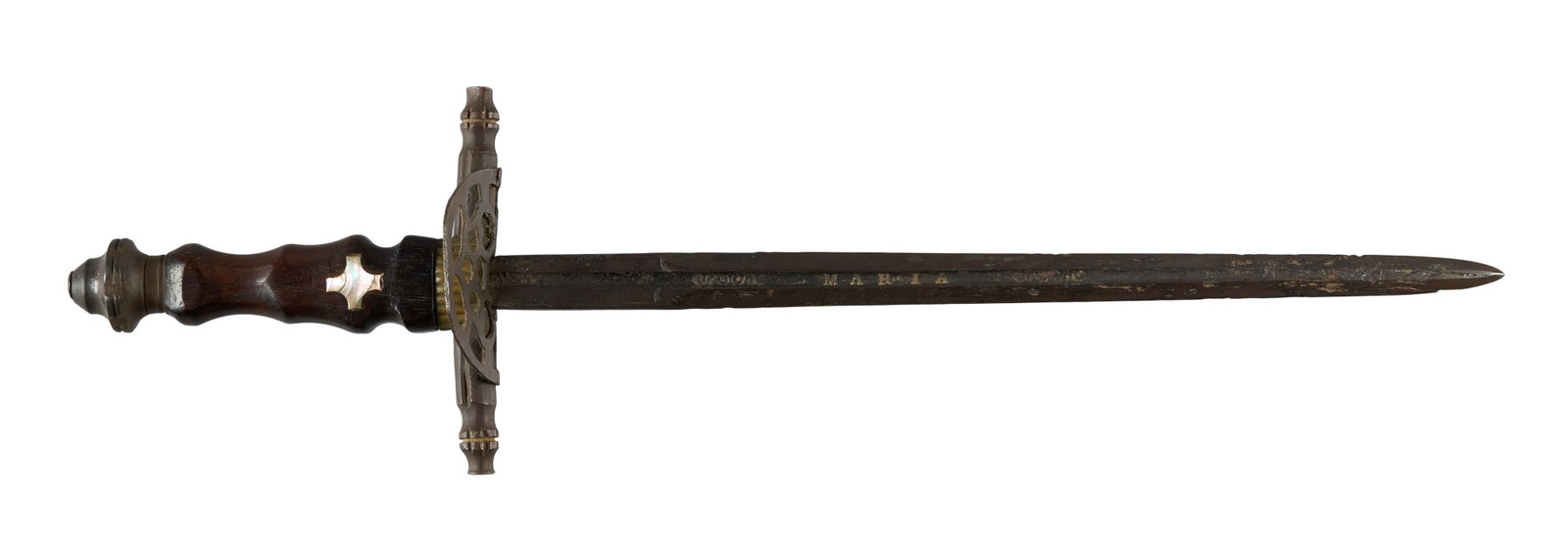 Red McCombs | Spanish Maria Fighting Dagger: Spanish fighting dagger marked Maria; pearl inlay on handle OAL: 18 in. Condition commensurate with age Provenance: Property from the personal estate collection of iconic Texas businessman, civic lead