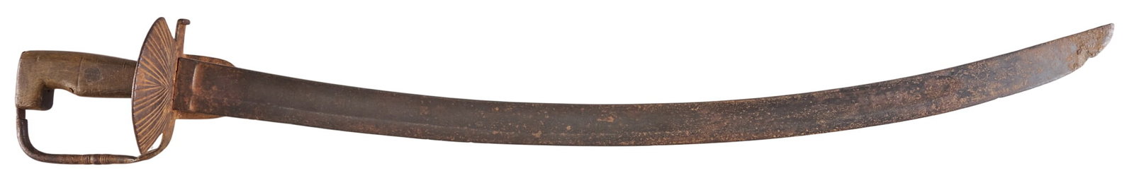 Red McCombs | Spanish Colonial Cutlass: Spanish colonial sabre; with clamshell guard & illegible markings OAL: 33 in. poor condition Provenance: Property from the personal estate collection of iconic Texas businessman, civic leader and 