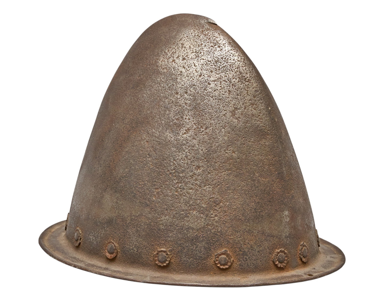 Red McCombs | Antique Spanish "Cabassett" Helmet: Antique Spanish helmet, also referred to as a "cabassett", headgear typical of the Spanish foot-soldier or "pikemen" that accompanies the conquistadores throughout Mexico and the A