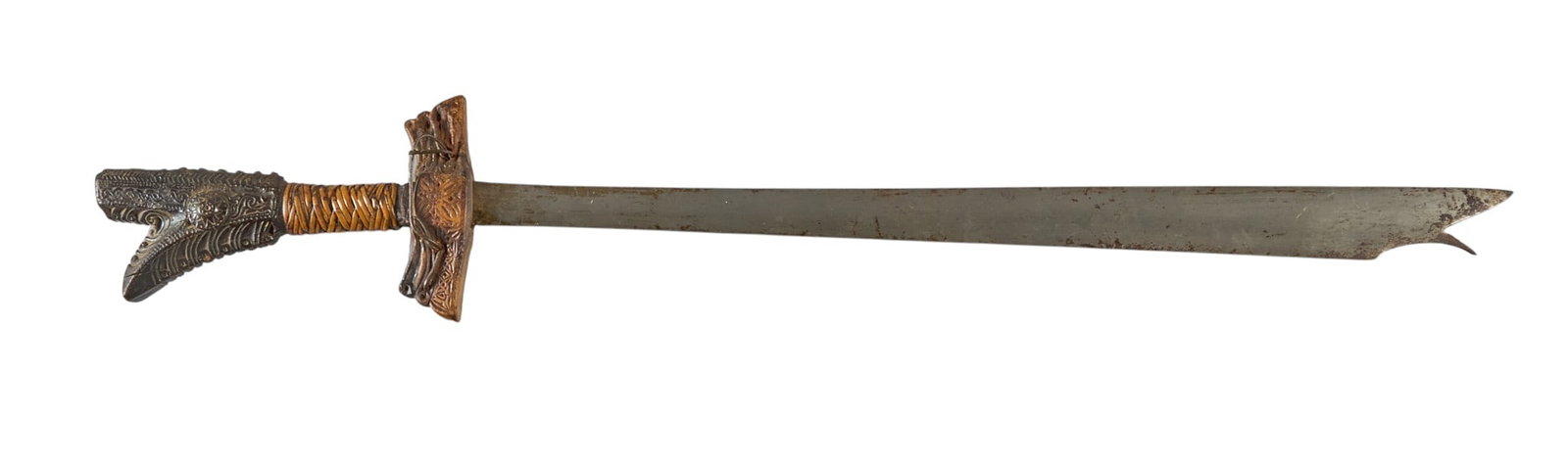 Red McCombs | Antique Indo-Persian Sword: Antique Indo-Persian double edge hook sword with intricately carved handle, circa early 19th century length 36.5 in. x width 7 in. Provenance: Property from the personal estate 