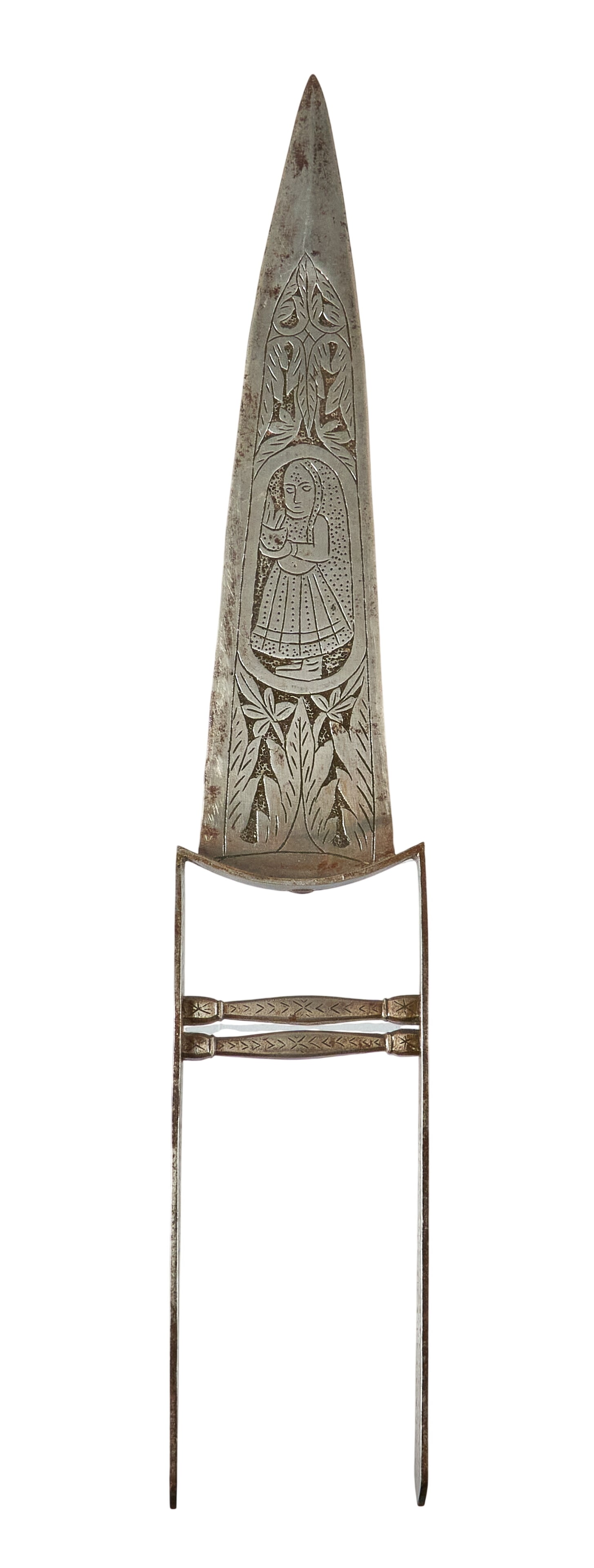 Red McCombs | Engraved Indo-Persian Punch Dagger: 18th century Indo-Persian katar punch dagger with engraved blade OAL: 25 in. Condition commensurate with age Provenance: Property from the personal estate collection of iconic Texas businessman, civic