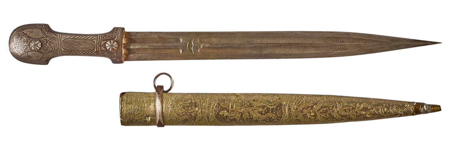 Red McCombs | Antique European Boarding Knife: Antique European boarding knife with ornate silver inlay, circa late 18th century length 18.5 in. x width 2 in. Provenance: Property from the personal estate collection of iconic Texas businessm