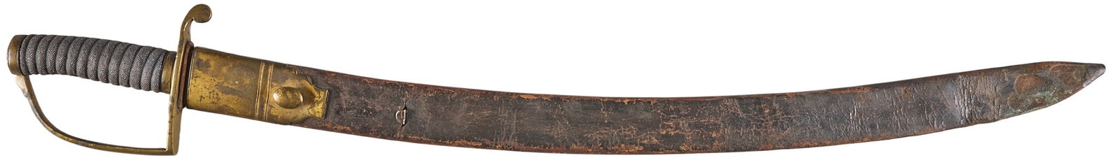 Red McCombs | Shark Skin Handle 19th Century Cutlass: 19th century cutlass sword with ray skin handle & leather scabbard; unknown manufacturer OAL: 31 wear commensurate with age; moderate pitting & patina Provenance: Property from the personal es