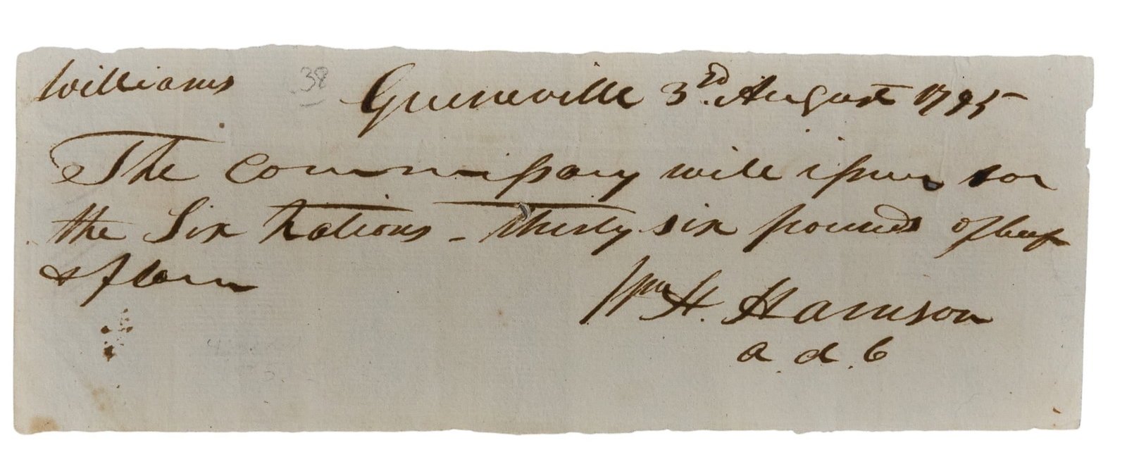 Red McCombs | Treaty of Greenville, August 3rd, 1795: Handwritten Treaty of Greenville, August 3rd, 1795, represents the first official treaty between the young republic and the native populations height 2.5 in. x width 7.5 in. Provenance: Property from