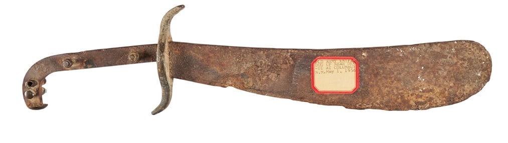 Red McCombs | US Model 1904 Hospital Corps Knife Found in New Mexico: US WWI M1904 Hospital Corps knife dug up near the depot at Columbus, NM (May 1, 1956) OAL: 17.25 in. Relic condition Provenance: Property from the personal estate collection of iconic Texas businessma