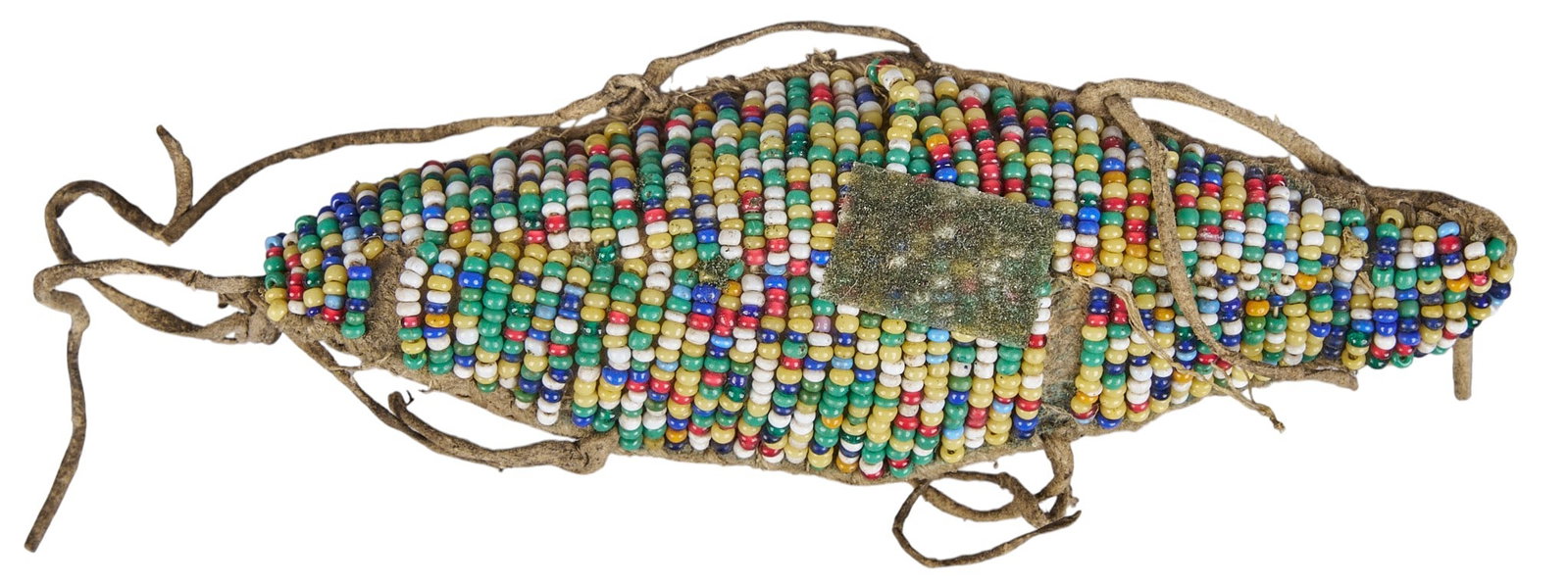 Red McCombs | Beaded Native American Umbilical Cord Fetish: Indian women's beaded umbilical cord fetish with umbilical cord is inside the beaded bag, often called navel amulets, they were used as a spiritual charm to protect a newborn's health, gr