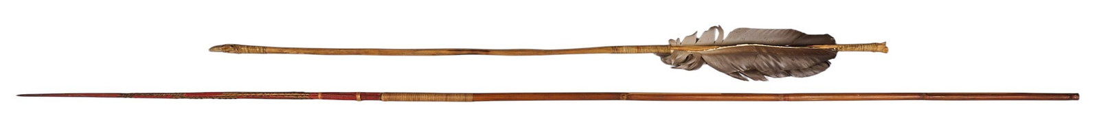 Red McCombs | Native American Feathered Arrow & Dart: One Native American arrow feathered with arrowhead attached and one wooden dart length: 46 in. / largest Provenance: Property from the personal estate collection of iconic Texas businessman, civic