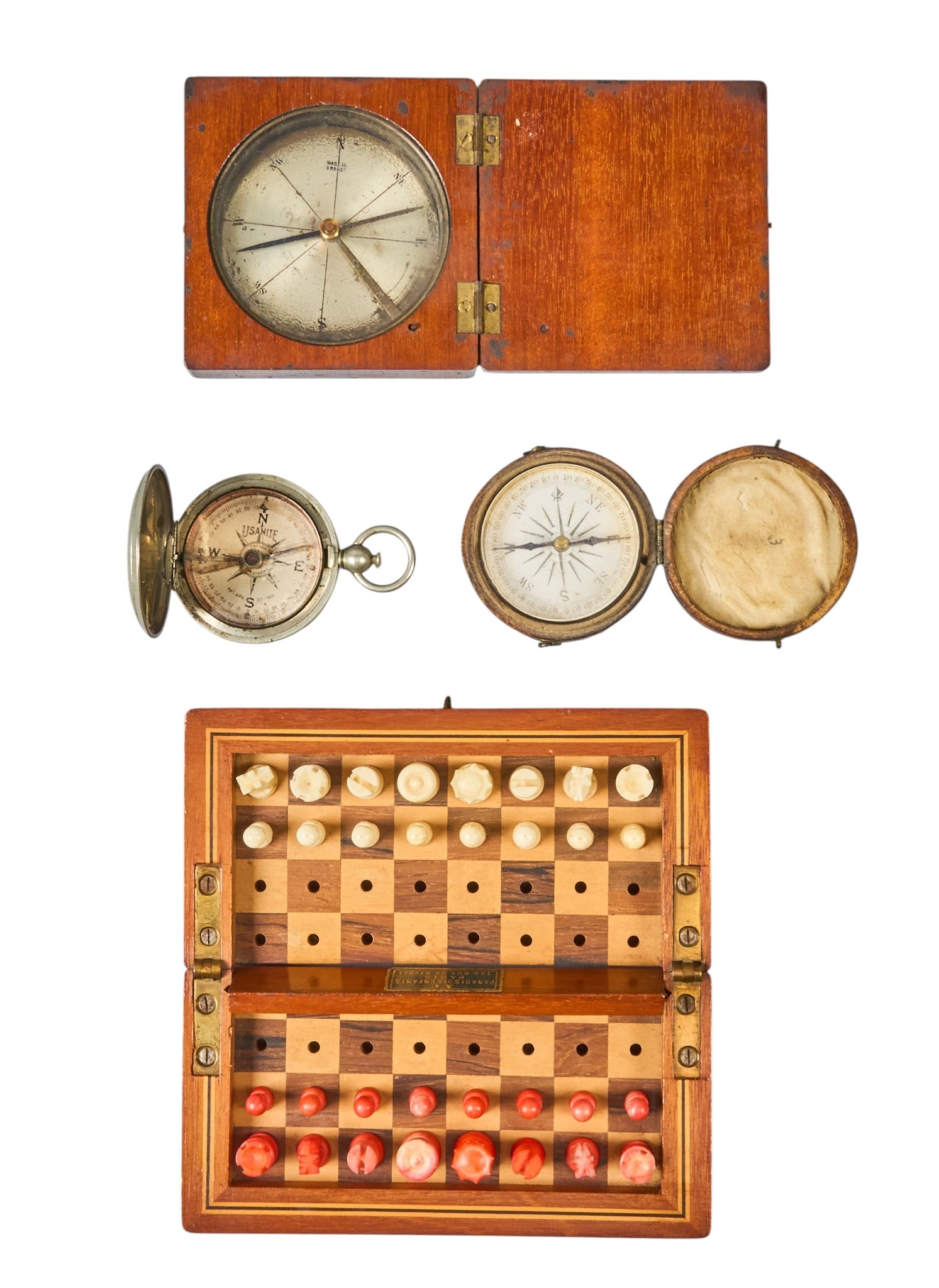 Red McCombs | (3) Compasses & Parisian Mini Chess Set (1 of 3)