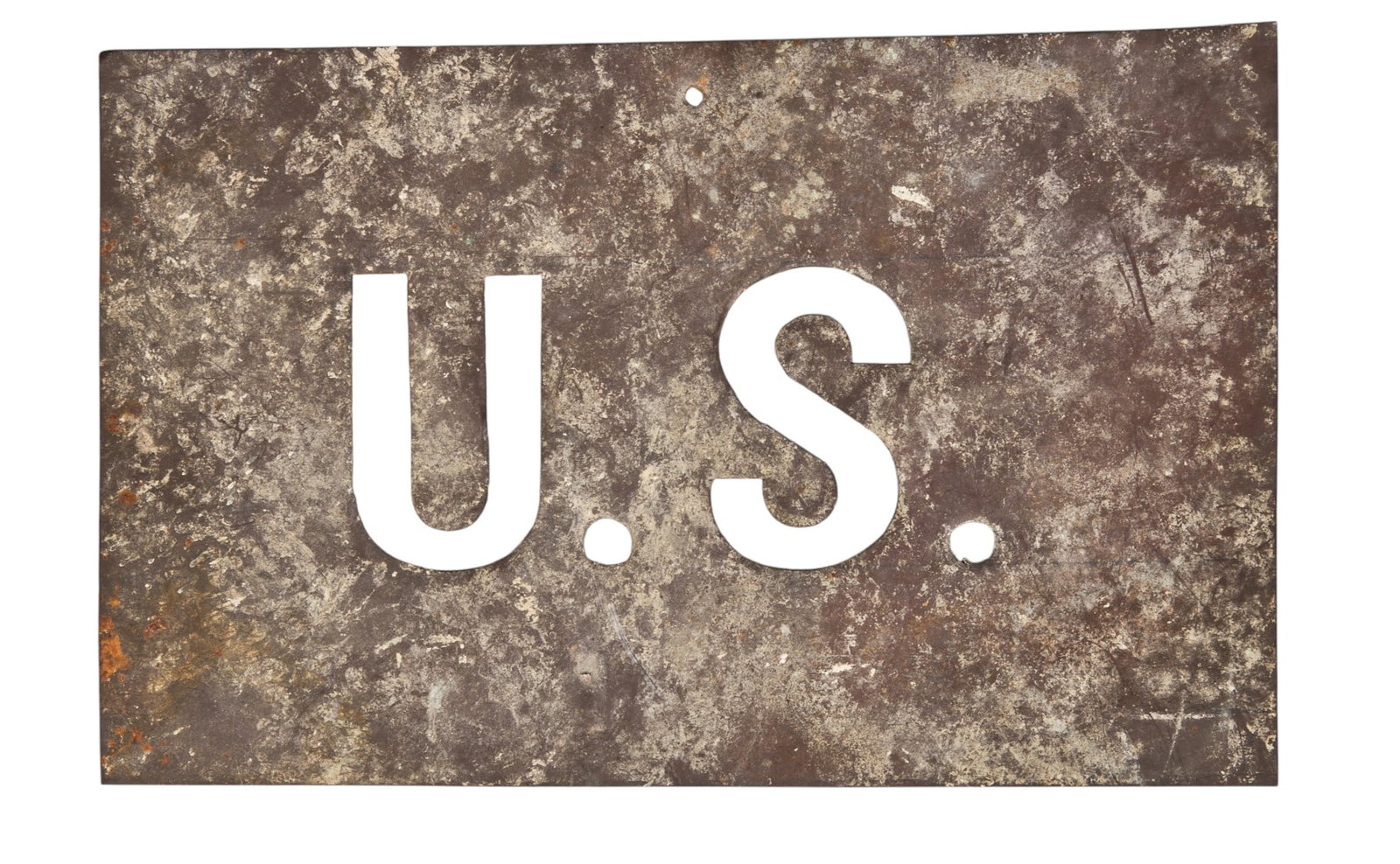 Red McCombs | 19th Century U.S. Military Metal Stencil: "U.S." cavalry metal stencil. Used to identify government property, such as quartermaster material. height 5 in. x width 8
