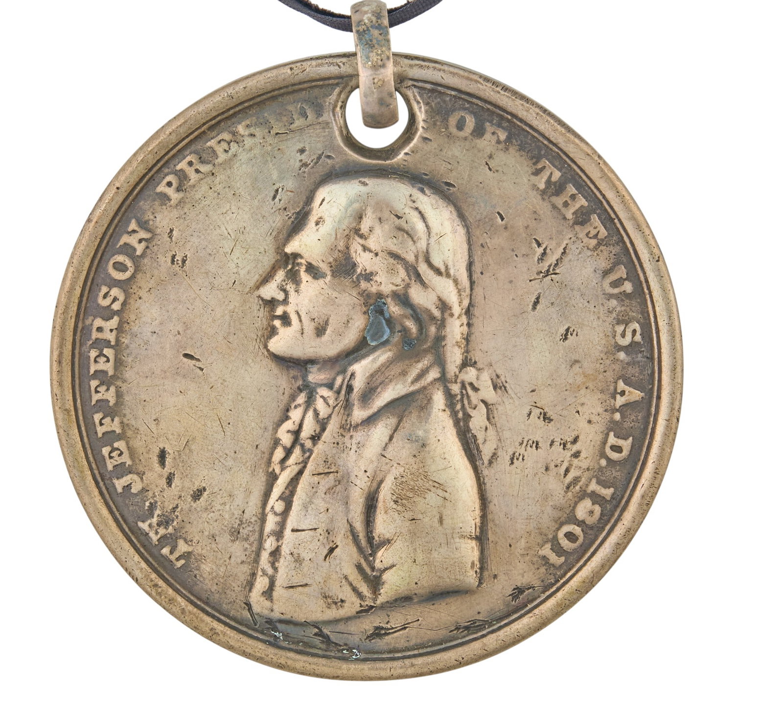 Red McCombs | Thomas Jefferson Indian Peace Medal: Restrike of the 1801 Thomas Jefferson Indian Peace Medal, featuring a left-facing profile of President Thomas Jefferson and the inscription "T. JEFFERSON PRES. OF THE U.S. A.D. 1801" diamete