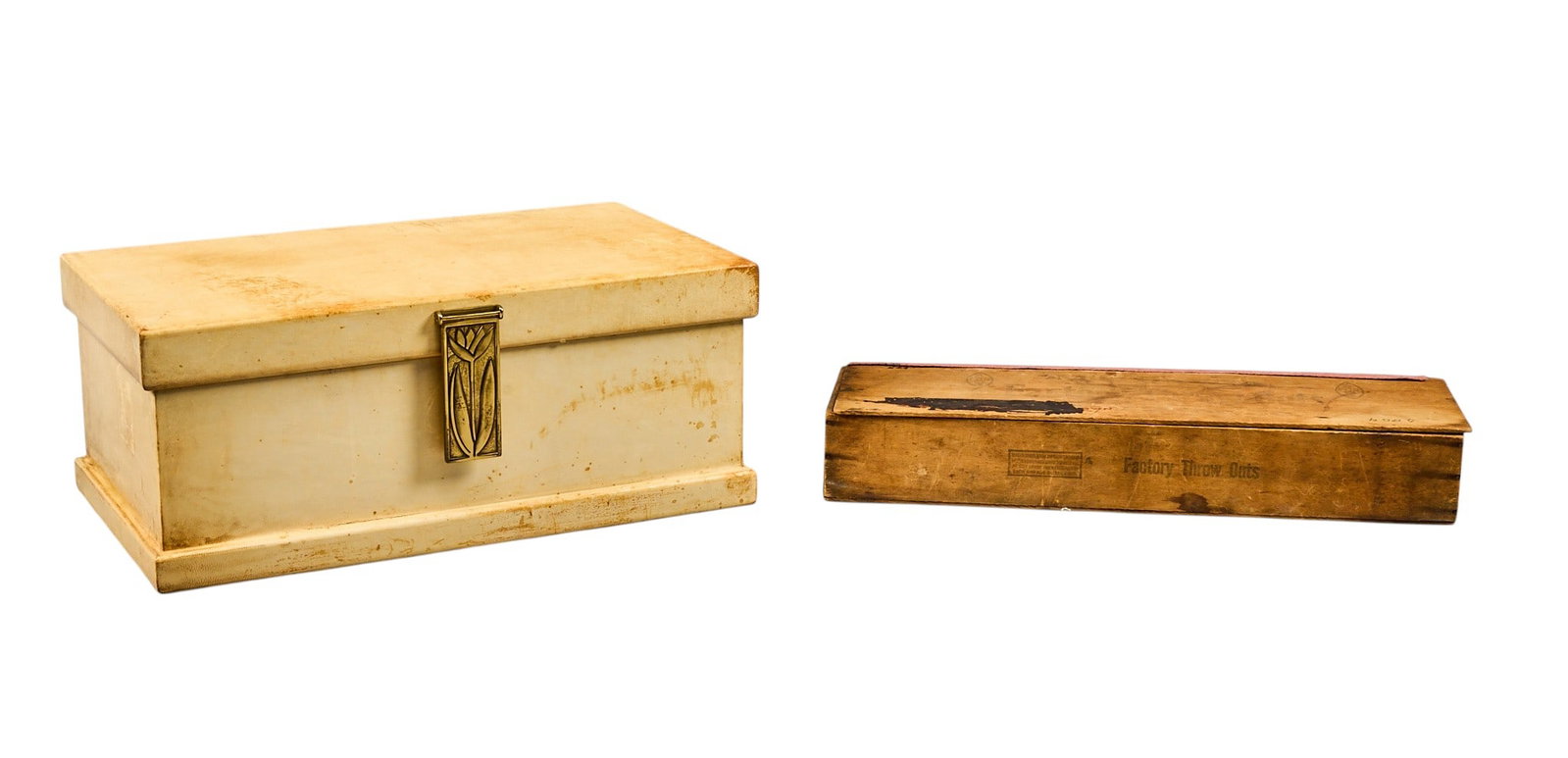 Red McCombs | (2) Cigar Boxes: Two cigar boxes, includes one wooden cigar box used to store assorted cheap cigars with lid labeled "Mild Quality Factory Throw Outs" height 7 in. x width 17 in. x depth 10 in. / largest Pro