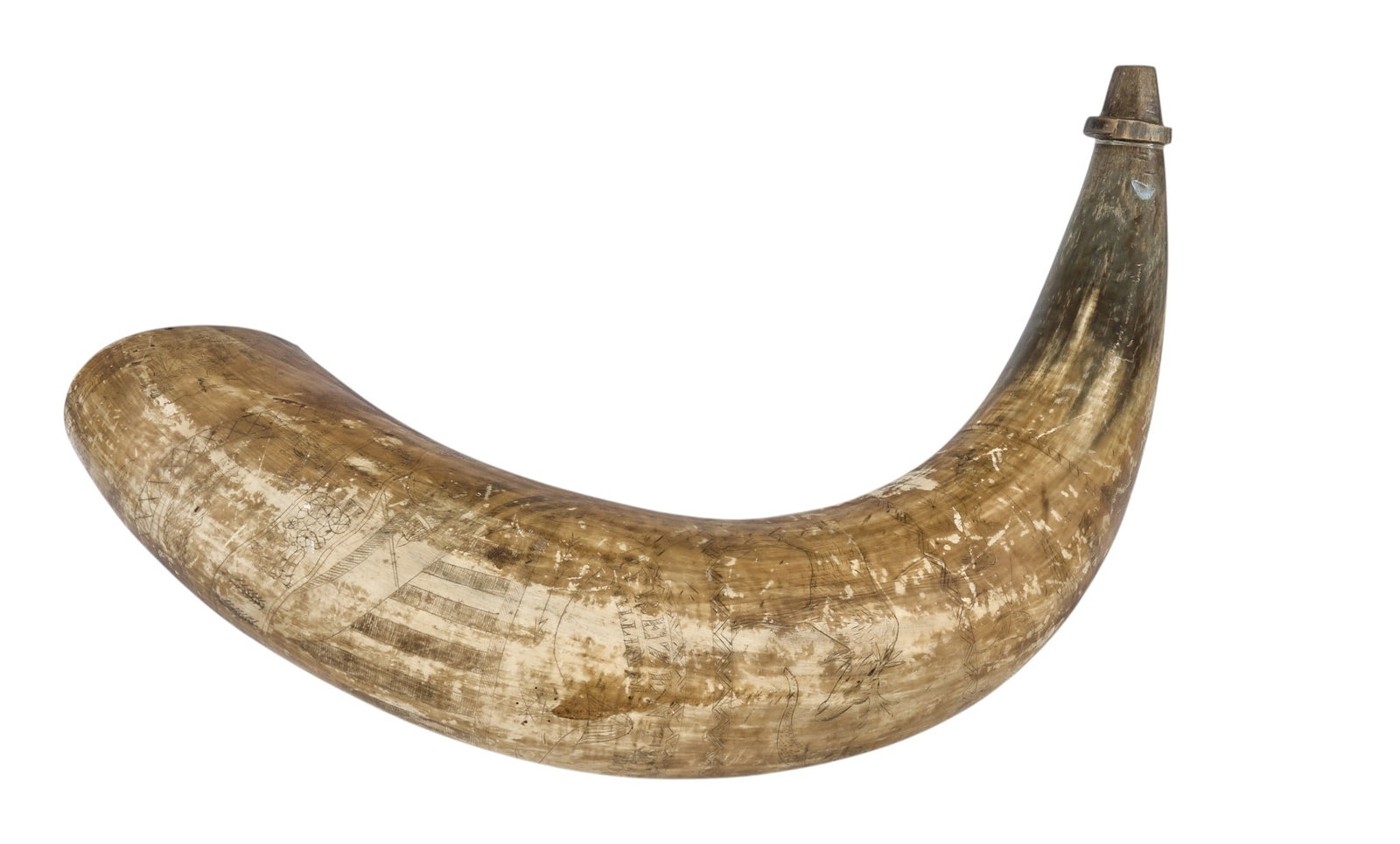Red McCombs | Large Scrimshaw Powder Horn Presented to Nelson Downing by William Downs (1 of 8)