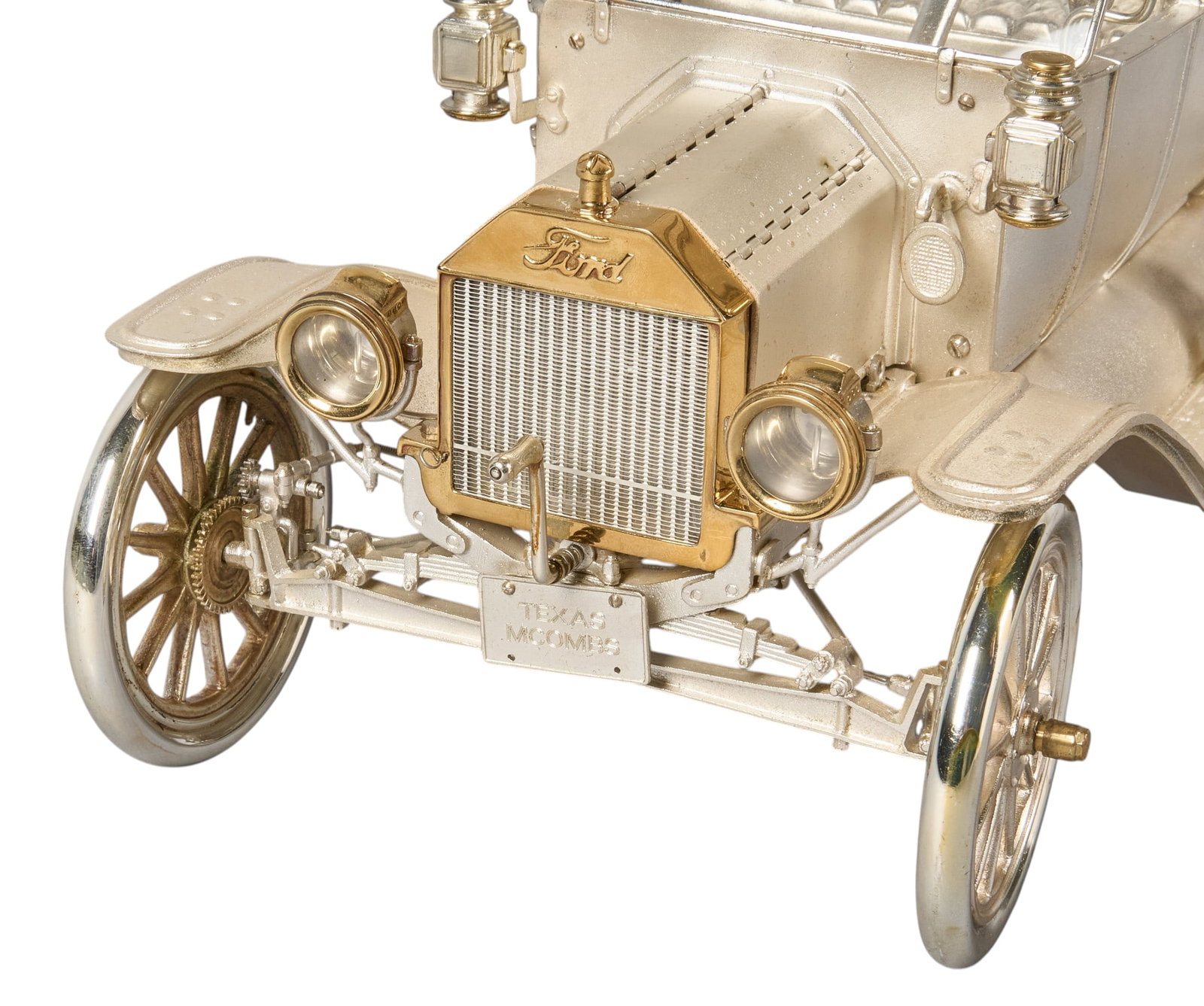Red McCombs | Impressive 1913 Ford Model T Silver Car Replica on Display Base - 11