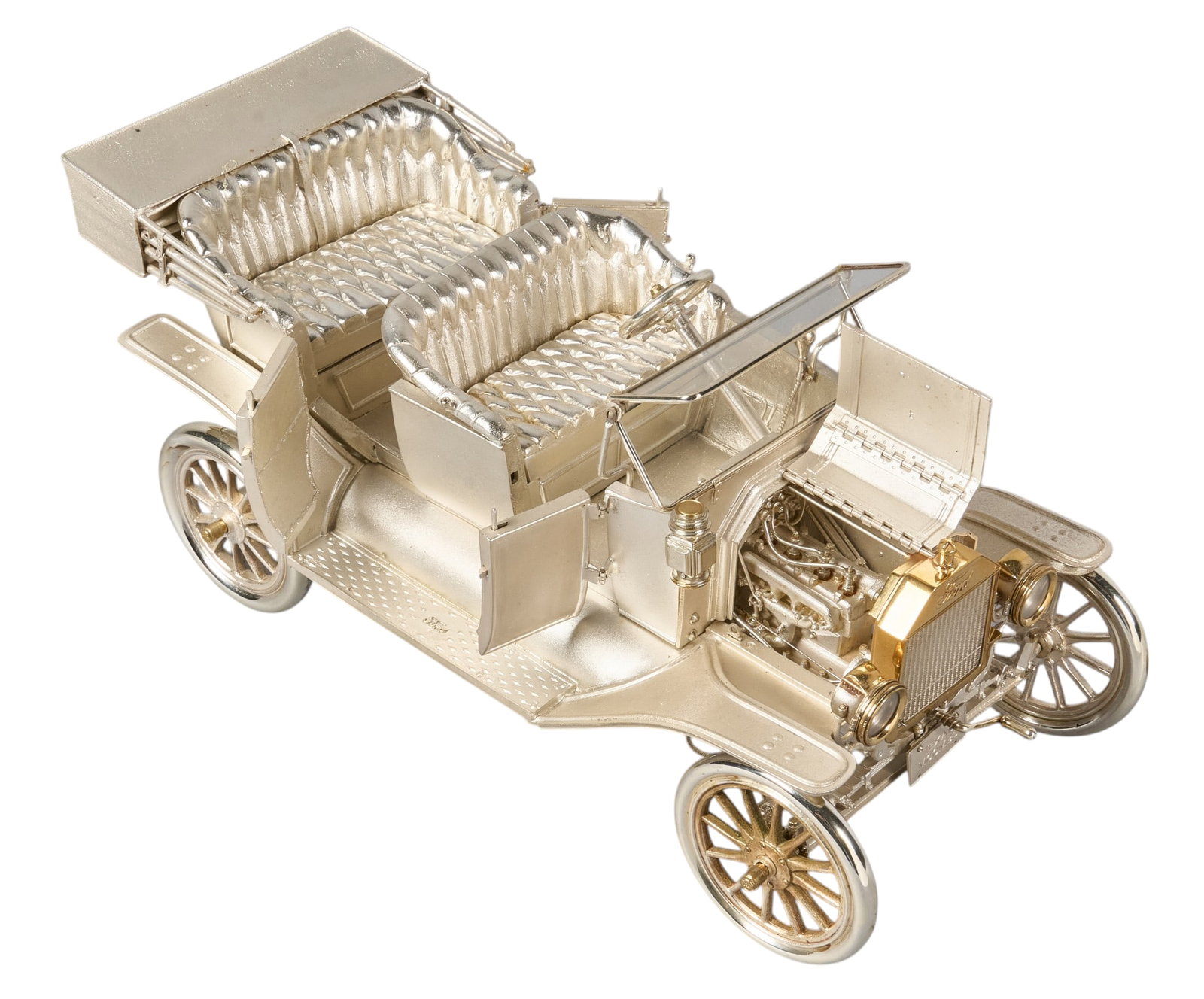 Red McCombs | Impressive 1913 Ford Model T Silver Car Replica on Display Base - 3