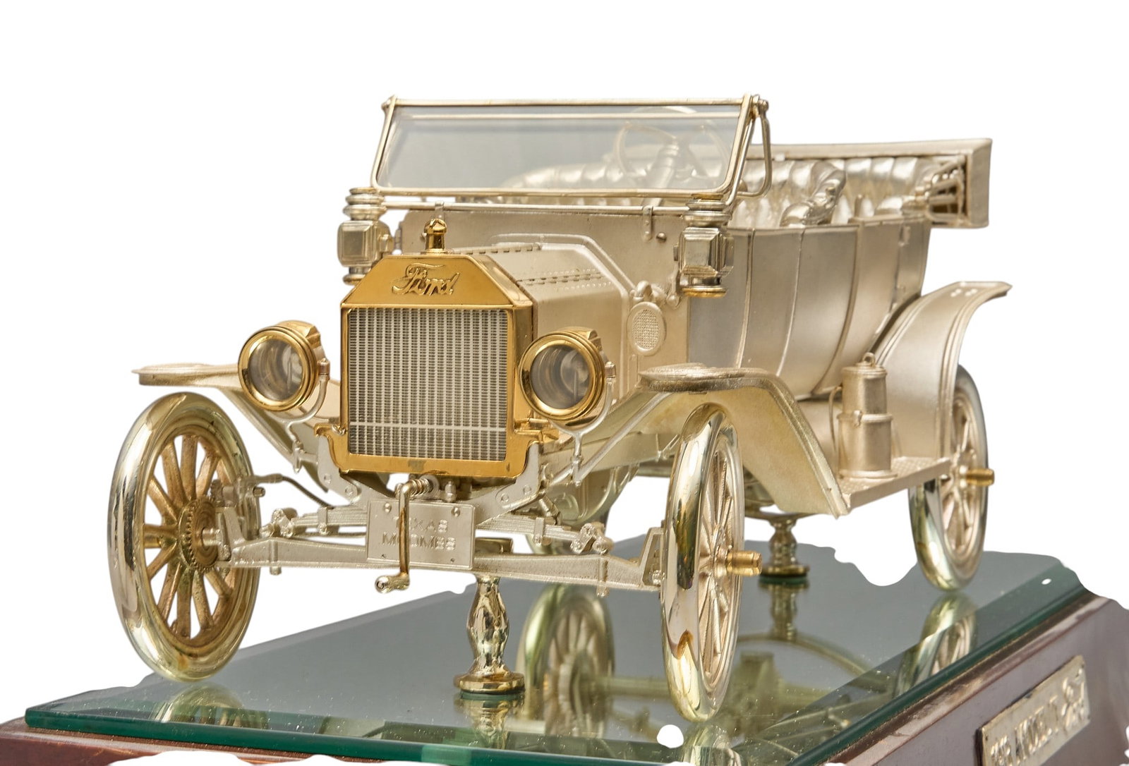 Red McCombs | Impressive 1913 Ford Model T Silver Car Replica on Display Base - 8