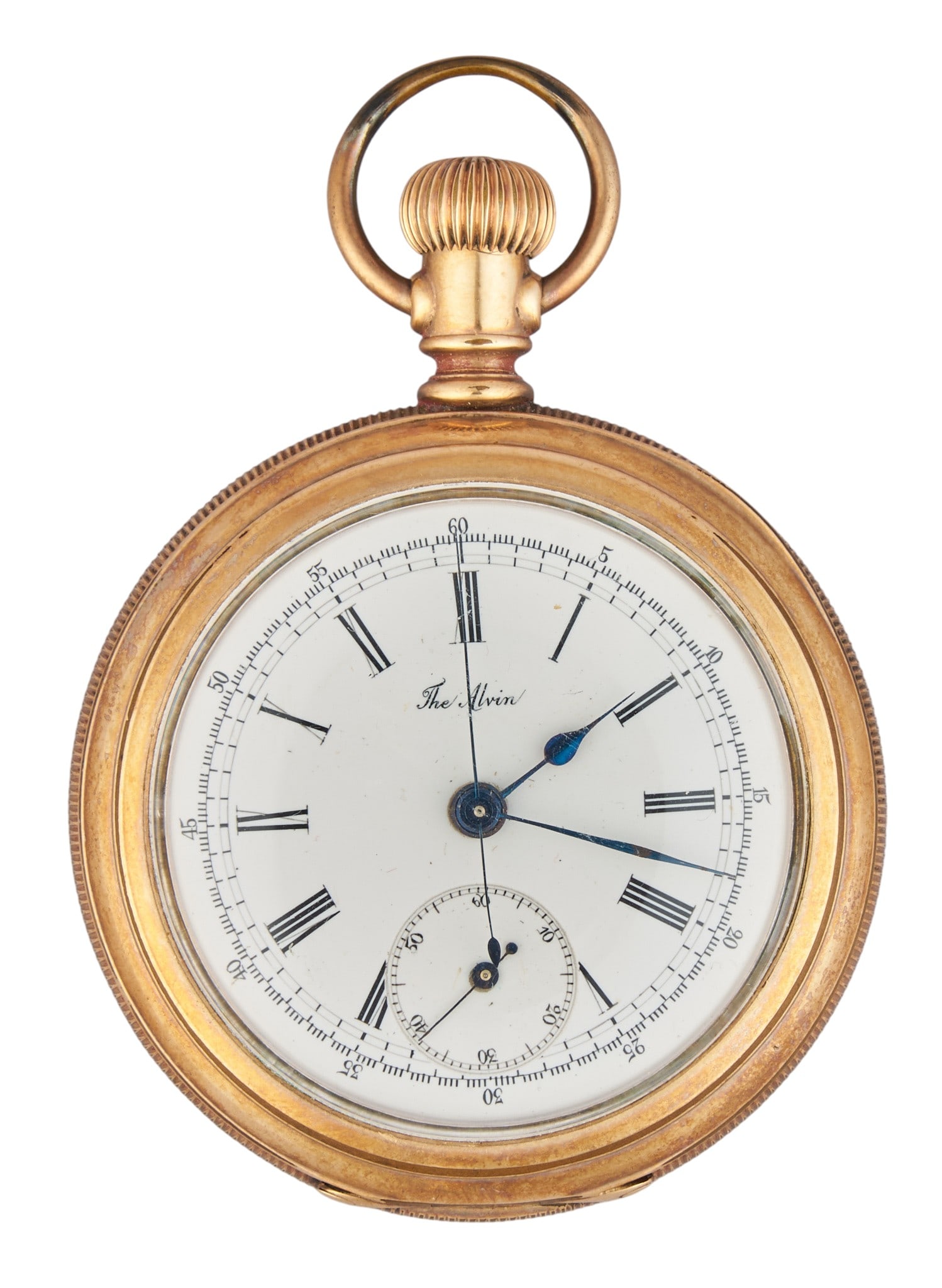 Red McCombs | Alvin Bourguin Pocket Watch: Alvin Bourguin lever set pocket watch with rolled gold case, Roman numerals, and second hand sweep 2 in. diameter Provenance: Property from the personal estate collection of iconic Texas busines