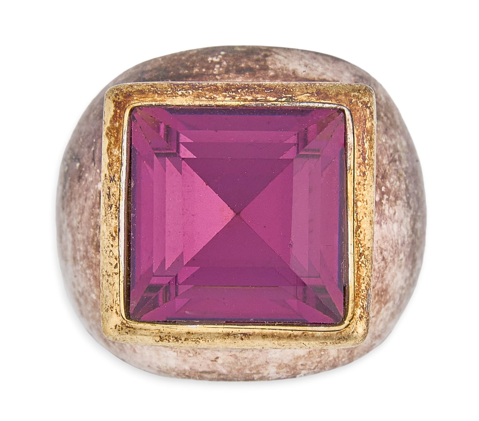 Red McCombs | Sterling Silver Amethyst Ring: Sterling silver ring with square cut amethyst set in gold-toned bezel setting Size: 5 Total weight: 15.2 g Provenance: Property