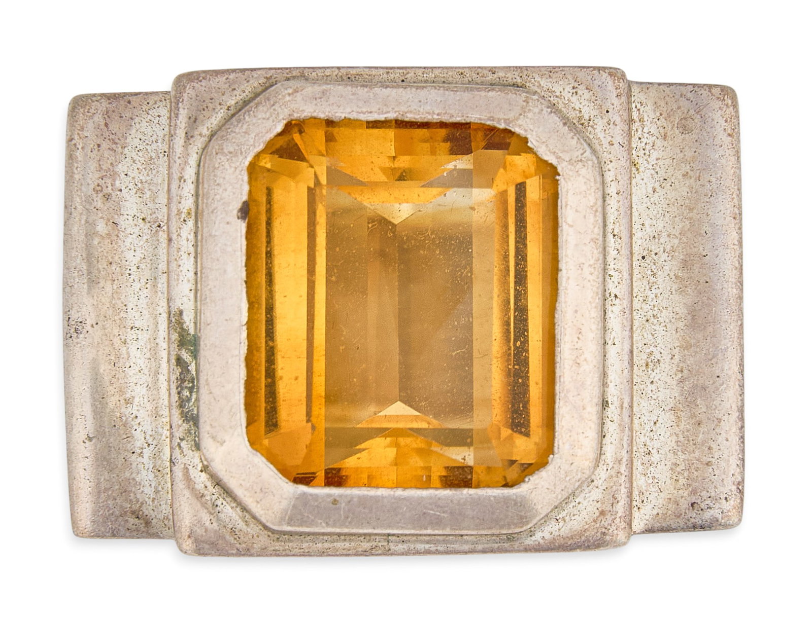 Red McCombs | Sterling Silver & Citrine Ring: Sterling silver ring set with emerald-cut citrine in bezel setting, marked "MJS" and "925" Size: 6.5 Total weight: 18.3 g