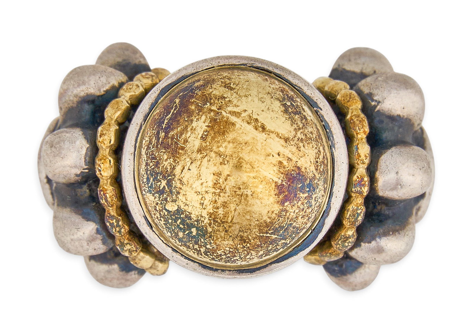 Red McCombs | Lagos Caviar Sterling Silver/18K Two-Tone Ring: Lagos Caviar sterling silver ring featuring signature 18K gold textured bead accents and central dome, marked "Caviar 925 750" Size: 6.25 Total weight: 10.9 g Provenance: Property from the p