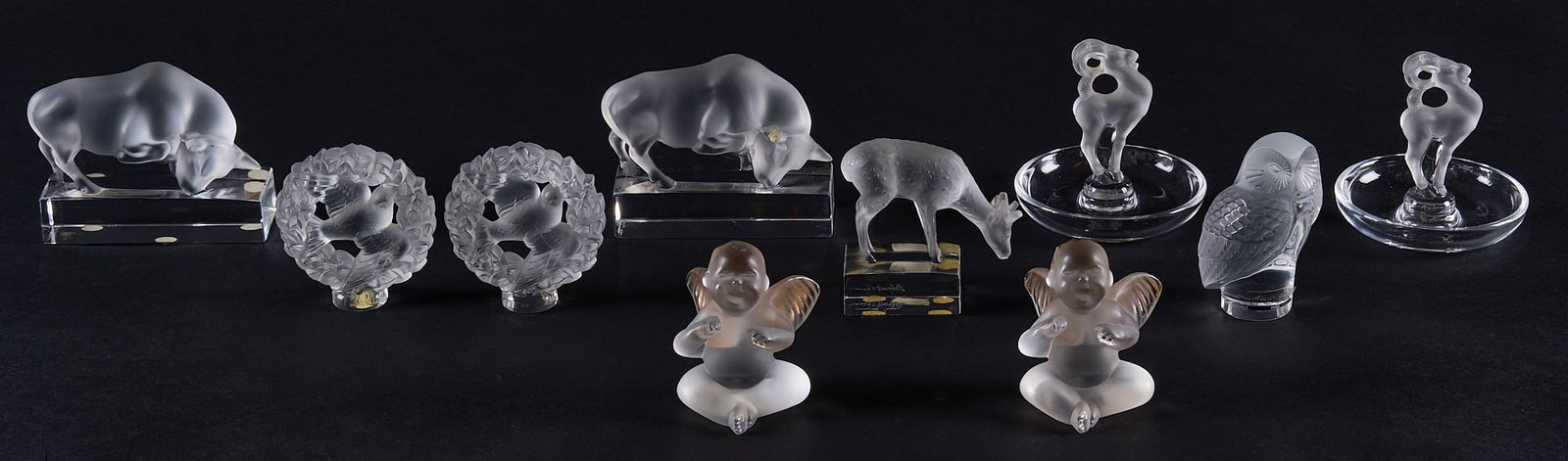 Red McCombs | Collection of (10) Lalique Crystal Figurines: Collection of ten Lalique crystal figurines, includes animal and cherub figures, marked height 3.5 in. x width 4 in. x depth 3.5 in. / largest Provenance: Property from the personal e