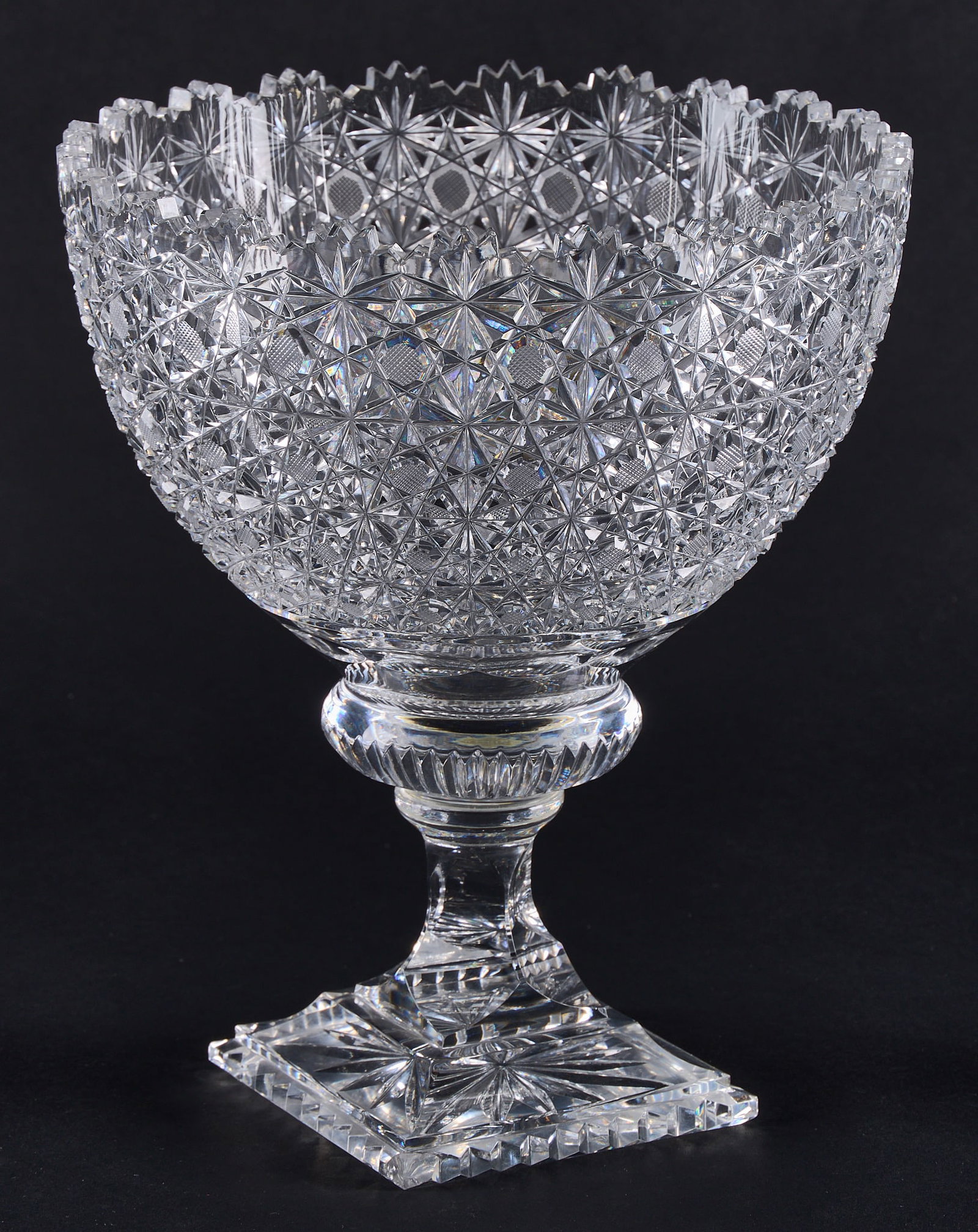 Red McCombs | Bohemian Cut Glass Center Vase: Bohemian cut glass center vase, with square pedestal base height 11.5 in. x width 4 5/8 in. x depth 4 5/8 in. Provenance: Property from the personal estate collection of iconic Texas busin