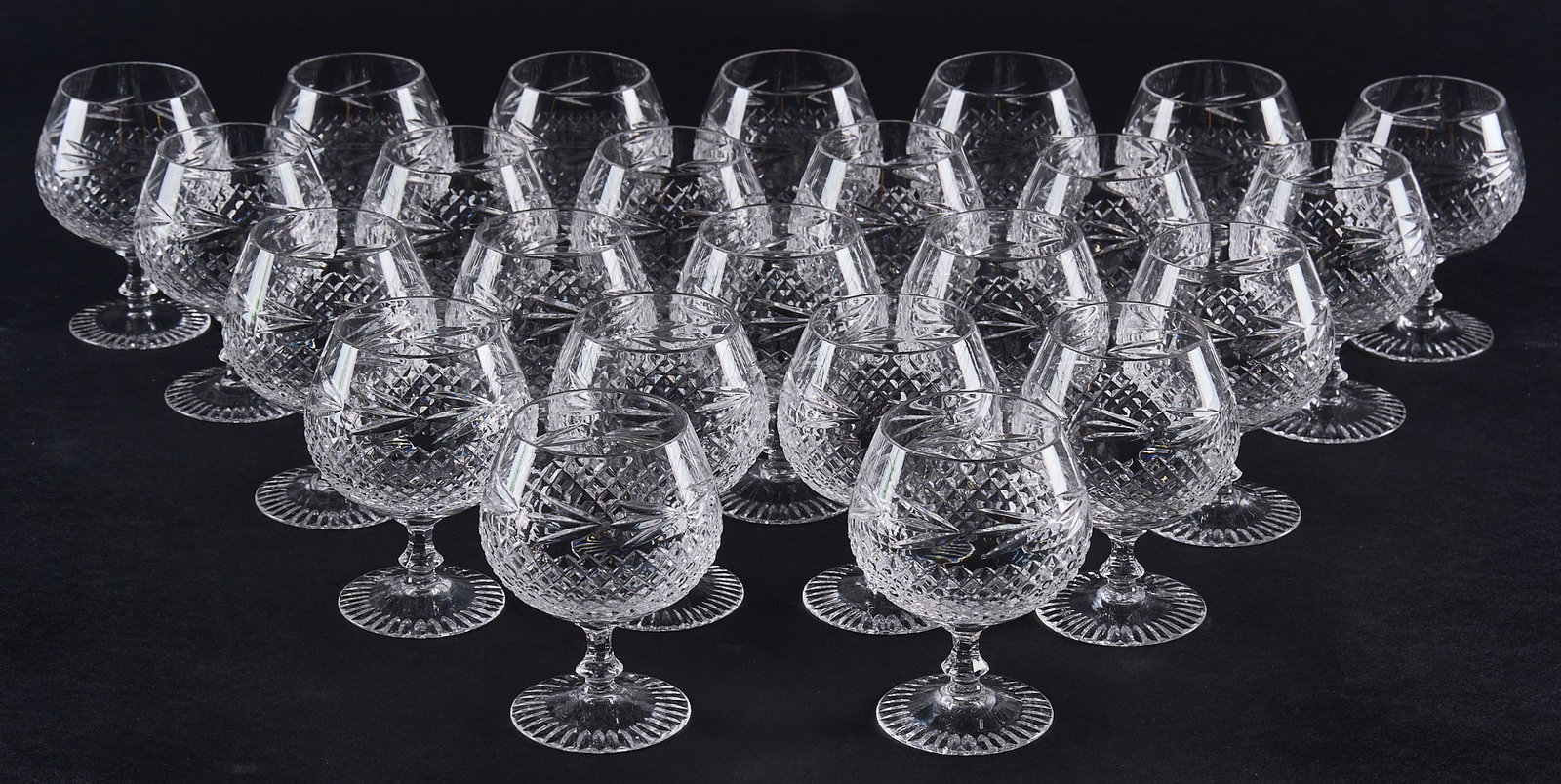 Red McCombs | (24) Cut Crystal Brandy Snifters: Set of twenty-four cut crystal brandy snifters 4.75 in height / each Provenance: Property from the personal estate collection of iconic Texas businessman, civic leader and philanthropist Billy Joe Red