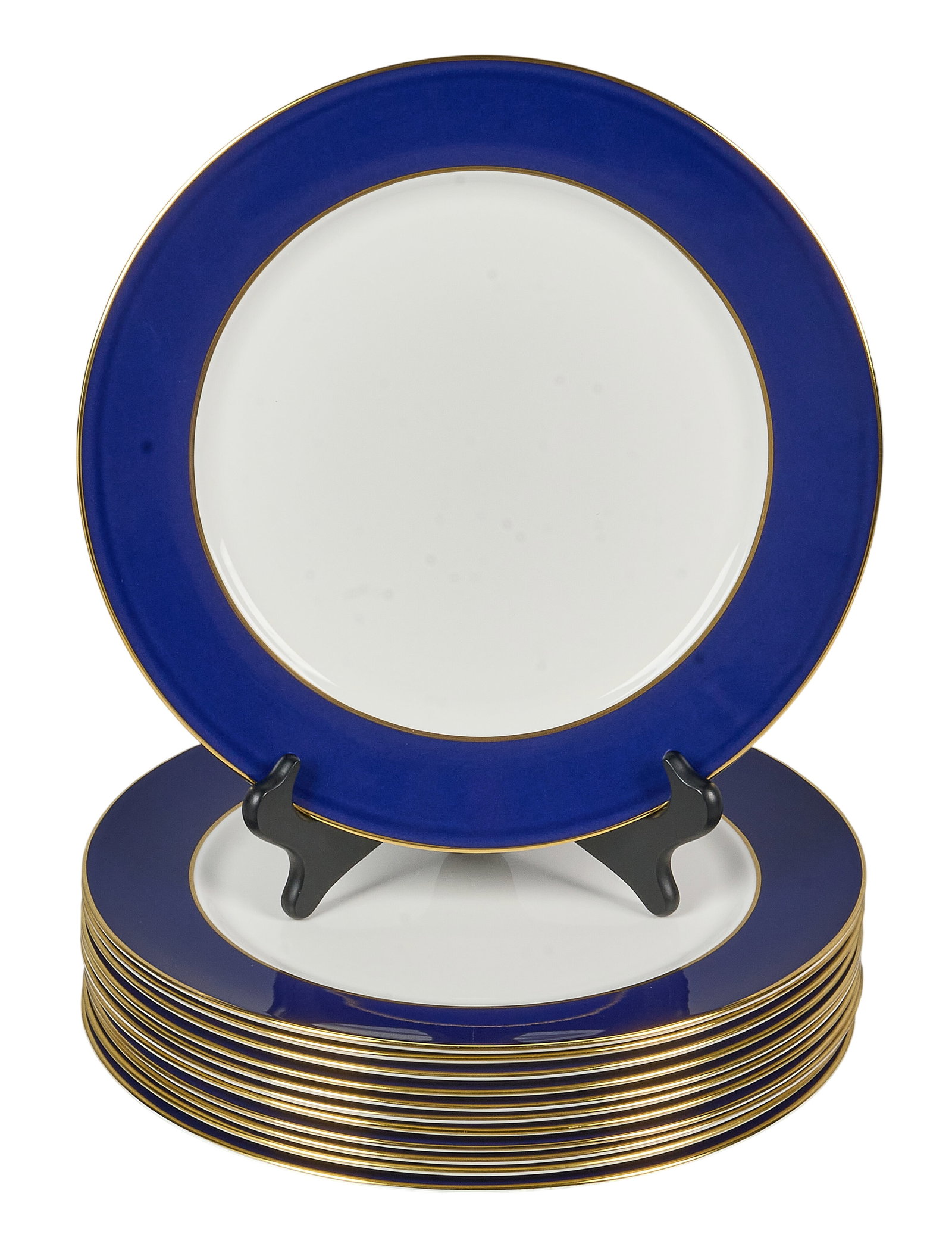 Red McCombs | (12) Cobalt Service by Royal Crown Derby Dinner Plates: Set of twelve Cobalt Service by Royal Crown Derby dinner plates, marked "English Bone China" height 1 in. x width 12 in. x depth 12 in. / each Provenance: Property from the personal estate c
