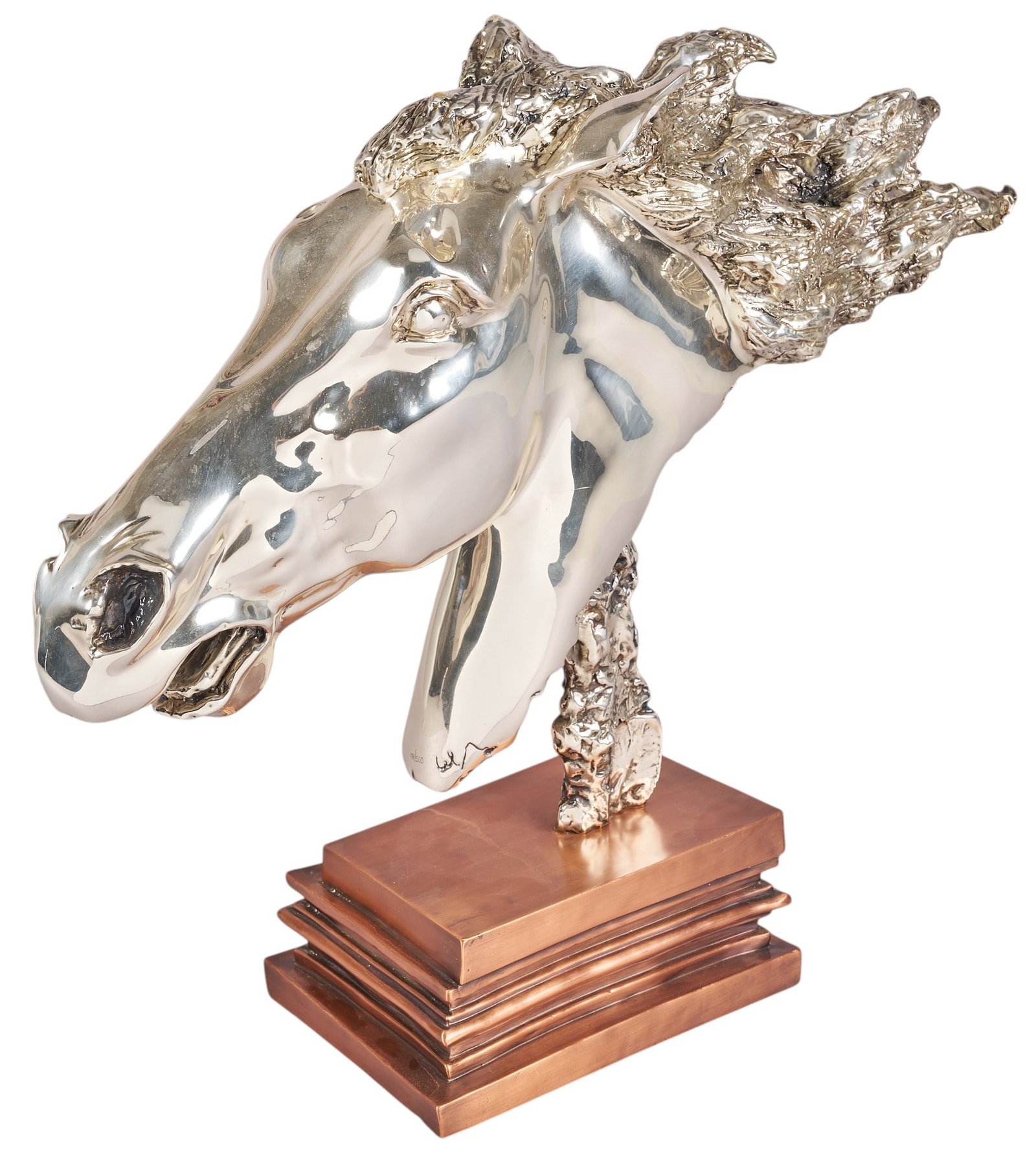 Red McCombs | Silver Finished Horse Sculpture: Ricardo del Rio (Mexico, b. 1961) for D'Argenta, limited edition handmade silverplated horse head sculpture, mounted on copper-finished base, signed and numbered edition of 191/500 height 20 in. x