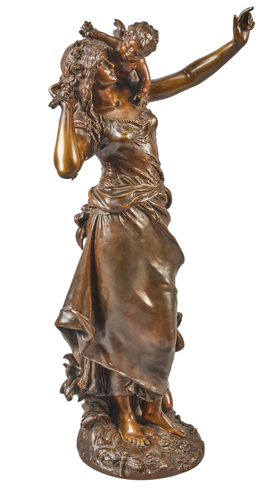 Red McCombs | Classical Bronze after Auguste Moreau: After Auguste Moreau (France, 1861-1906), classical style "Jeune femme aux angelots" [young woman with cherubs], bronze recast sculpture on continuous bronze base height 26.5 in. x width
