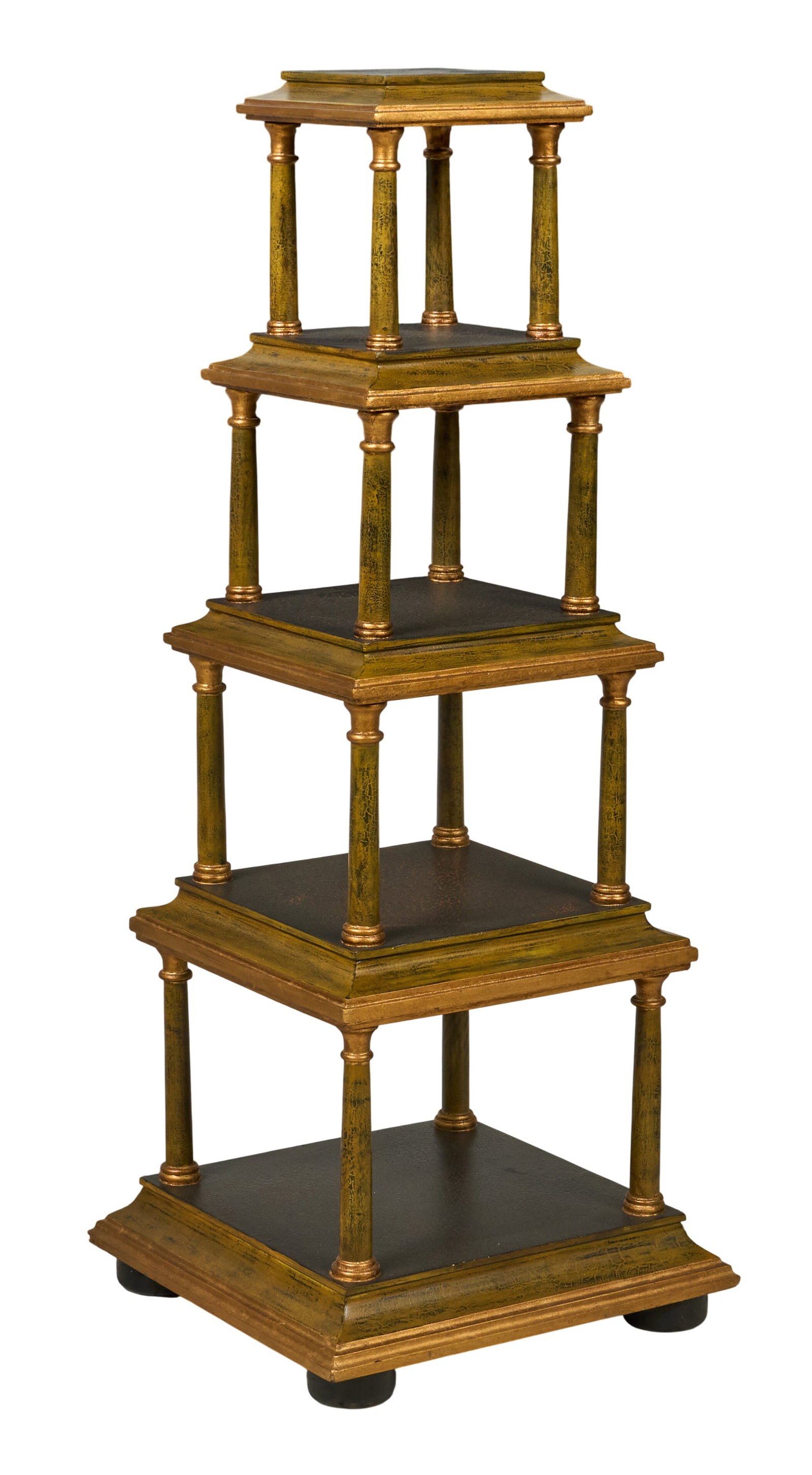 Red McCombs | Graduated Etagere: Graduated etagere with five tiers, and gold paint finish height 56.5 in. x width 22 in. x depth 22 in. Provenance: Property from the personal estate collection of iconic Texas businessman,