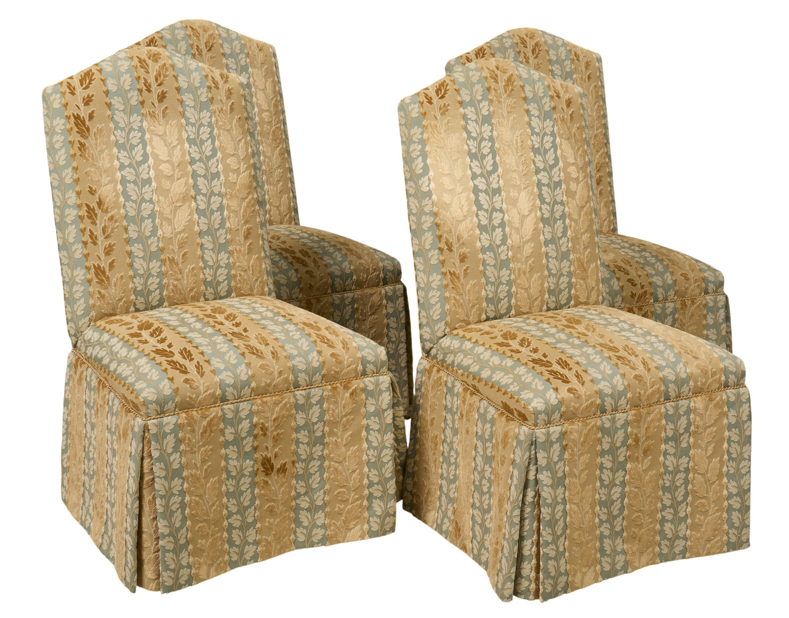 Red McCombs | Set of (4) Edward Ferrell Skirted Chairs: Set of four Edward Ferrell (Highpoint, North Carolina) skirted chairs with upholstered leaf design height 42 in. x width 24 in. x depth 21 in. / each Provenance: Property from the pers