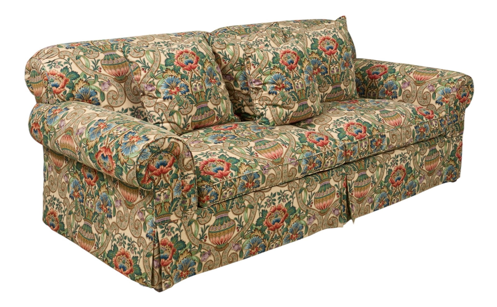 Red McCombs | Cottage Style Sofa: Cushioned cottage style sofa, featuring floral pattern upholstery height 34 in. x width 88 in. x depth 42 in. Provenance: Property from the personal estate collection of iconic Texas b