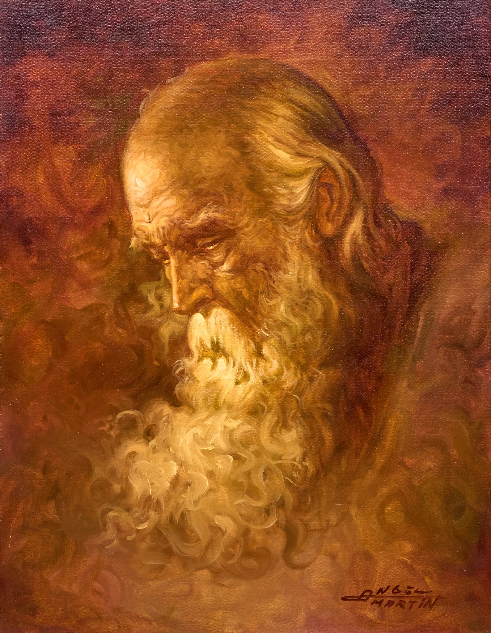 Red McCombs | Angel Martin, "El Filosofo": Angel Martin (Barcelona, Spain, b. 1932), "El Filosofo", oil on canvas, signed lower right, artist's inscription on the verso with signature, title, and date, 1971 sight: 35 x 27