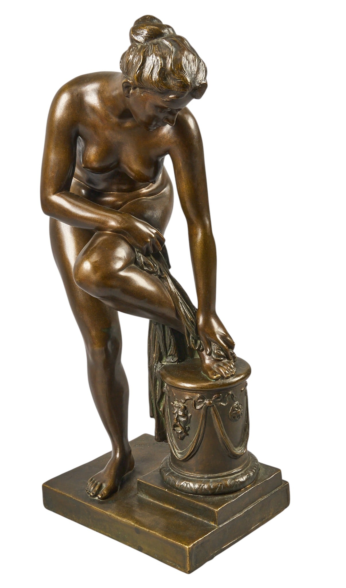 Red McCombs | Nicolaus Friedrich, Female Nude: After Nicolaus Friedrich (Germany / Italy, 1865-1914), classical style female nude, bronze recast sculpture on continuous bronze base, incised signature and date, 1904 height 34 in. x width 10