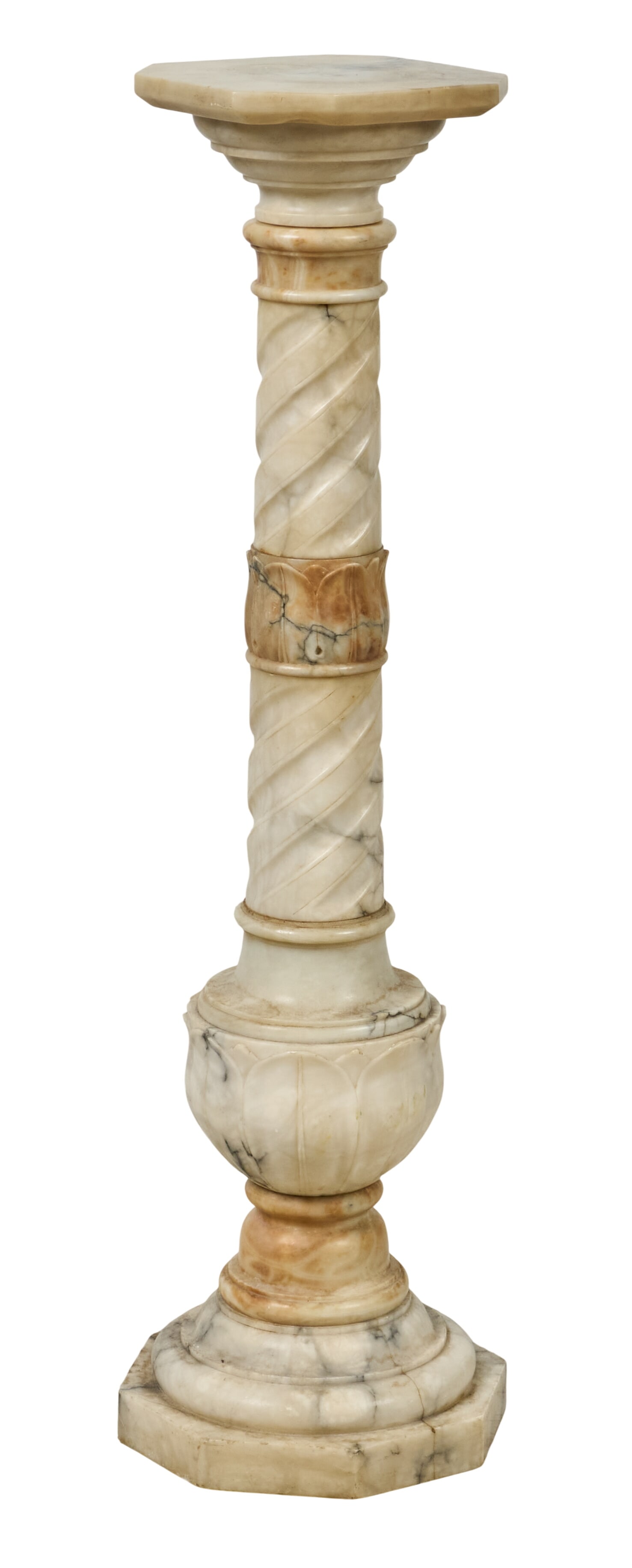 Red McCombs | Neoclassical Style Marble Pedestal: Neoclassical style marble pedestal with twisted column height 42 in. x width 12 in. x depth 12 in. Provenance: Property from the personal estate collection of iconic Texas businessman, civic