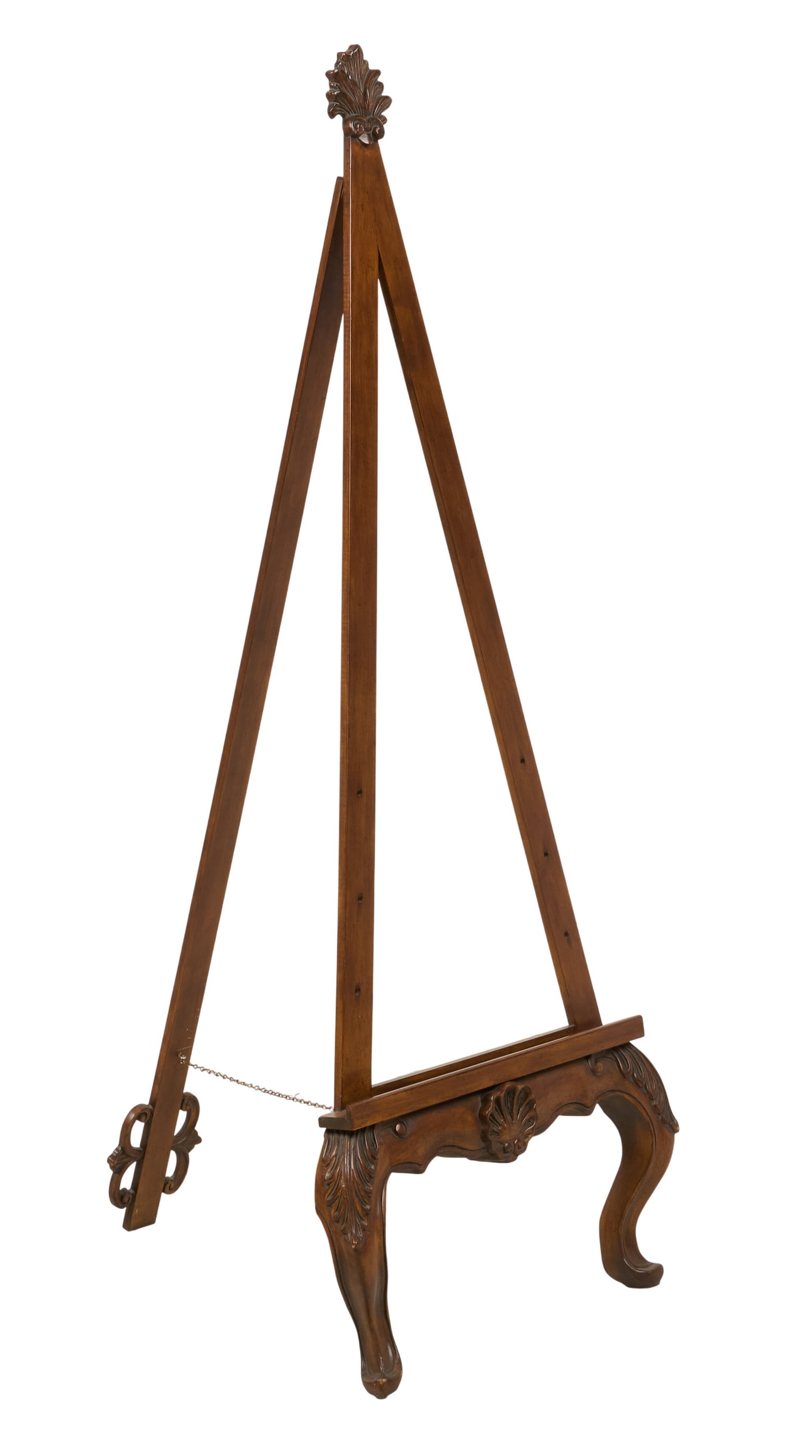 Red McCombs | Antique Easel: Antique wooden painting easel, over 5 feet high, with decorative carvings and cabriole legs, circa 19th century height 71 in. x width 21.5 in. x depth 31 in. Provenance: Property from the person