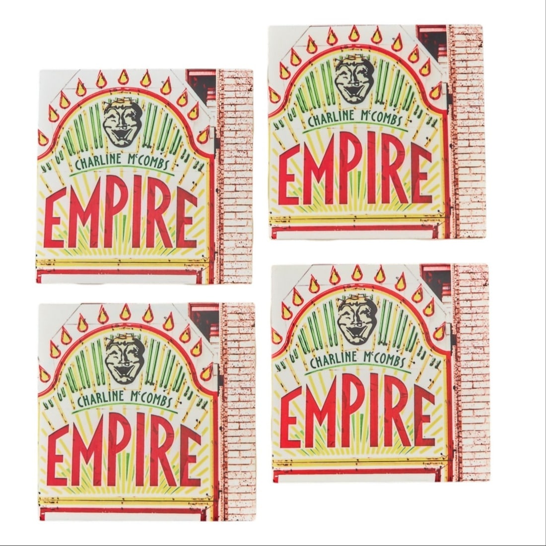 Red McCombs | Set of (4) Charline McCombs "Empire" Coasters: Set of four coasters depicting the Charline McCombs Empire Theatre marquee height 4.5 in. x width 4.5 in. / each Provenance: Pr