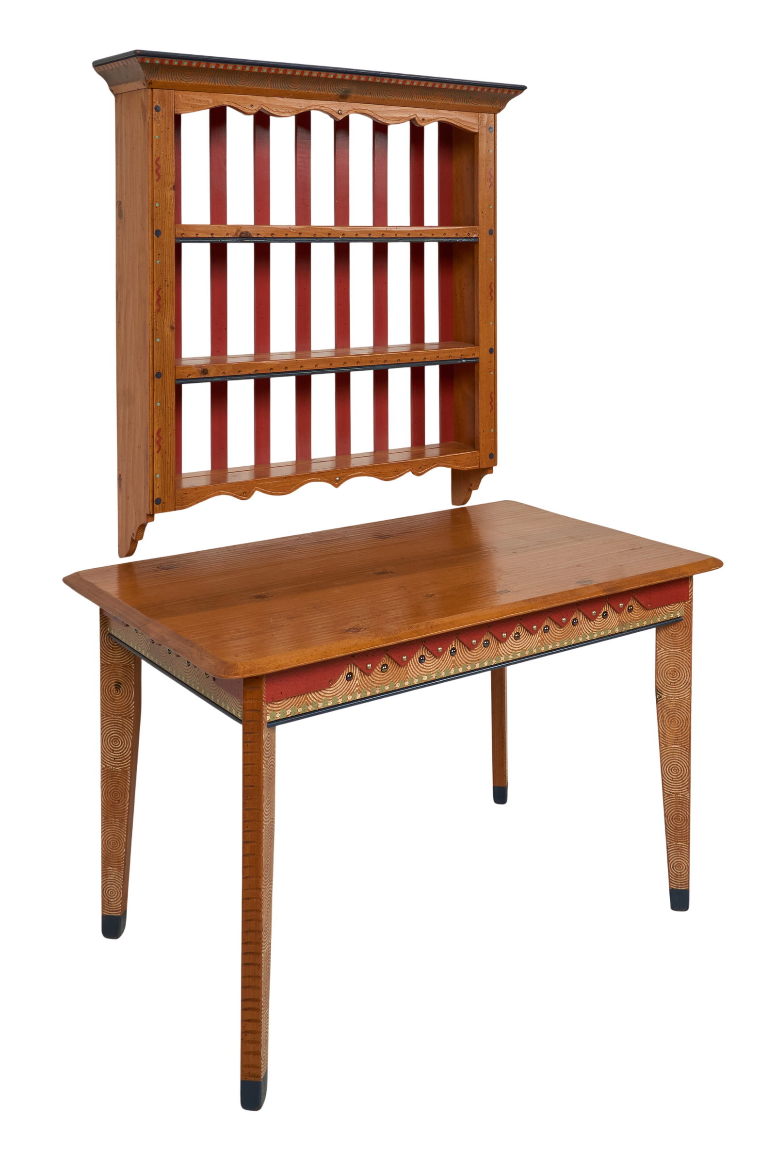 David Marsh Table and Rack: David Marsh table and wall rack height 30 in. x width 48 in. x depth 30 in. / table Provenance: Property from a home in Rockport, Texas 