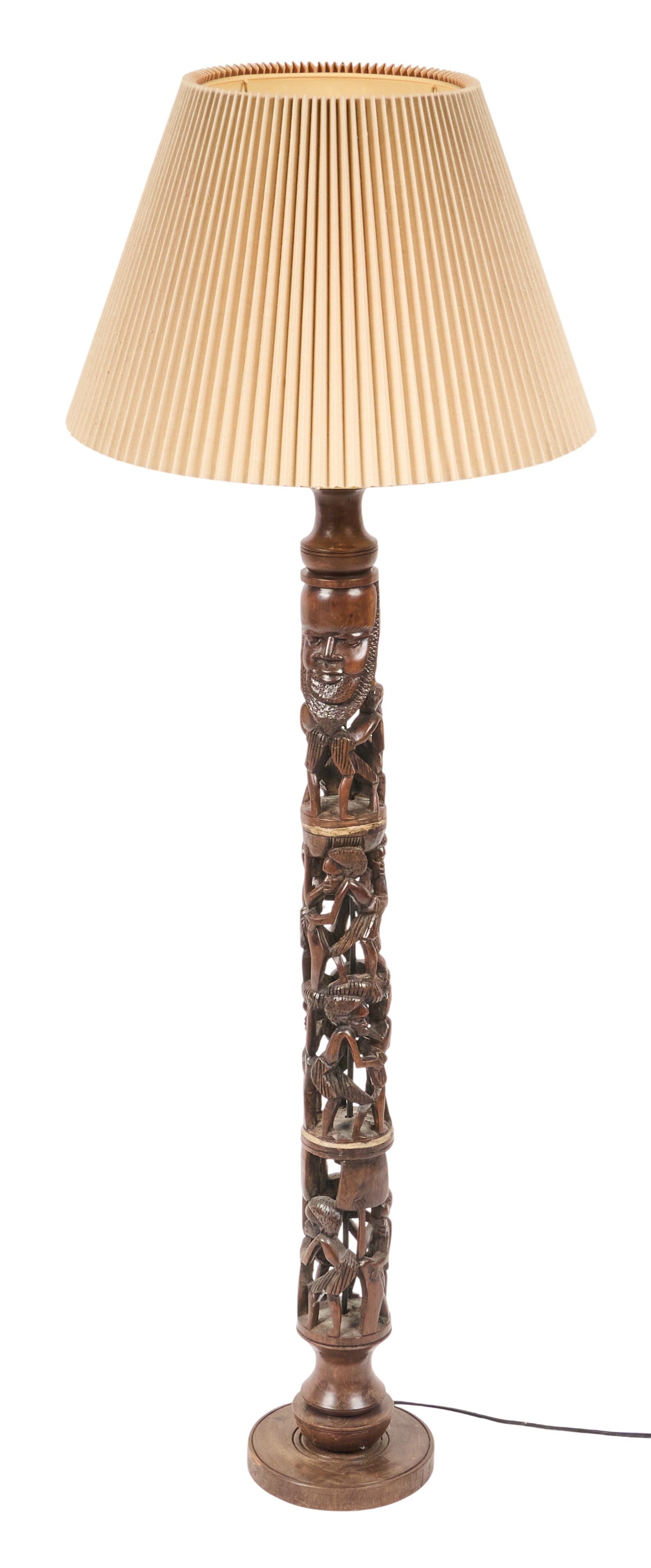 African "Tree of Life" Carved Floor Lamp: African "Tree of Life" carved floor lamp, in working condition height 63 in. x width 21.5 in. x depth 21.5 in. Provenance: Property from a home in San Antonio, Texas 