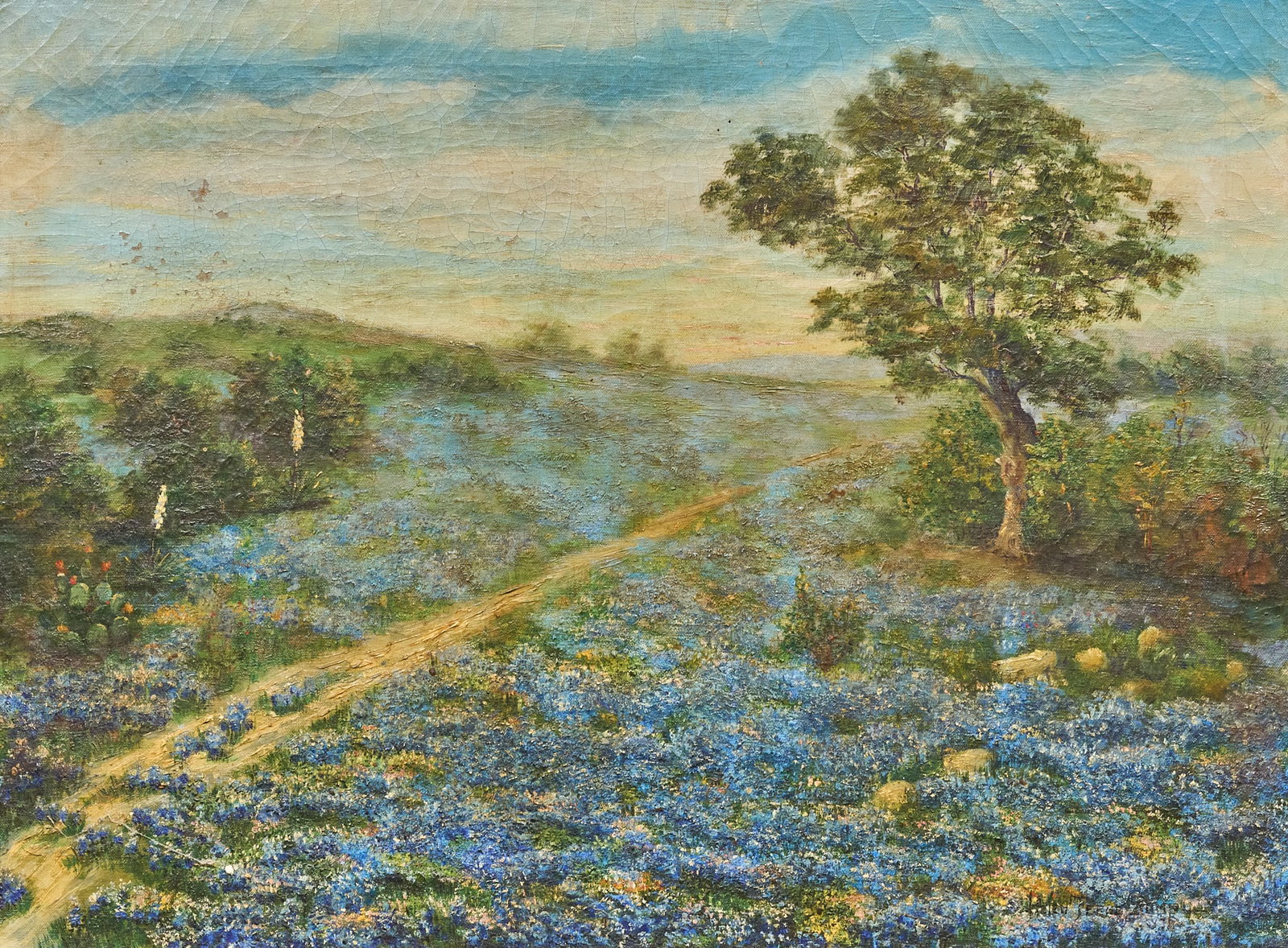 Helen Ferne Slimp, Bluebonnet Landscape: Helen Ferne Slimp (Virginia / Texas, 1890-1995), bluebonnet landscape, oil on canvas, signed lower right sight: 20 x 27 in., frame: 26 x 33 in. Provenance: Property from a home in Yorktown,